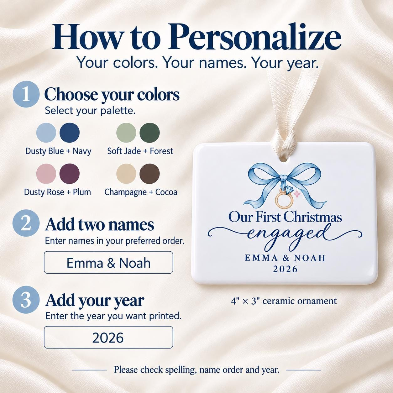 First Christmas Engaged Personalized Ceramic Ornament - Custom Names & Year Keepsake 4 - MeasureMason First Christmas Engaged Personalized Ceramic Ornament - Custom Names & Year Keepsake 4