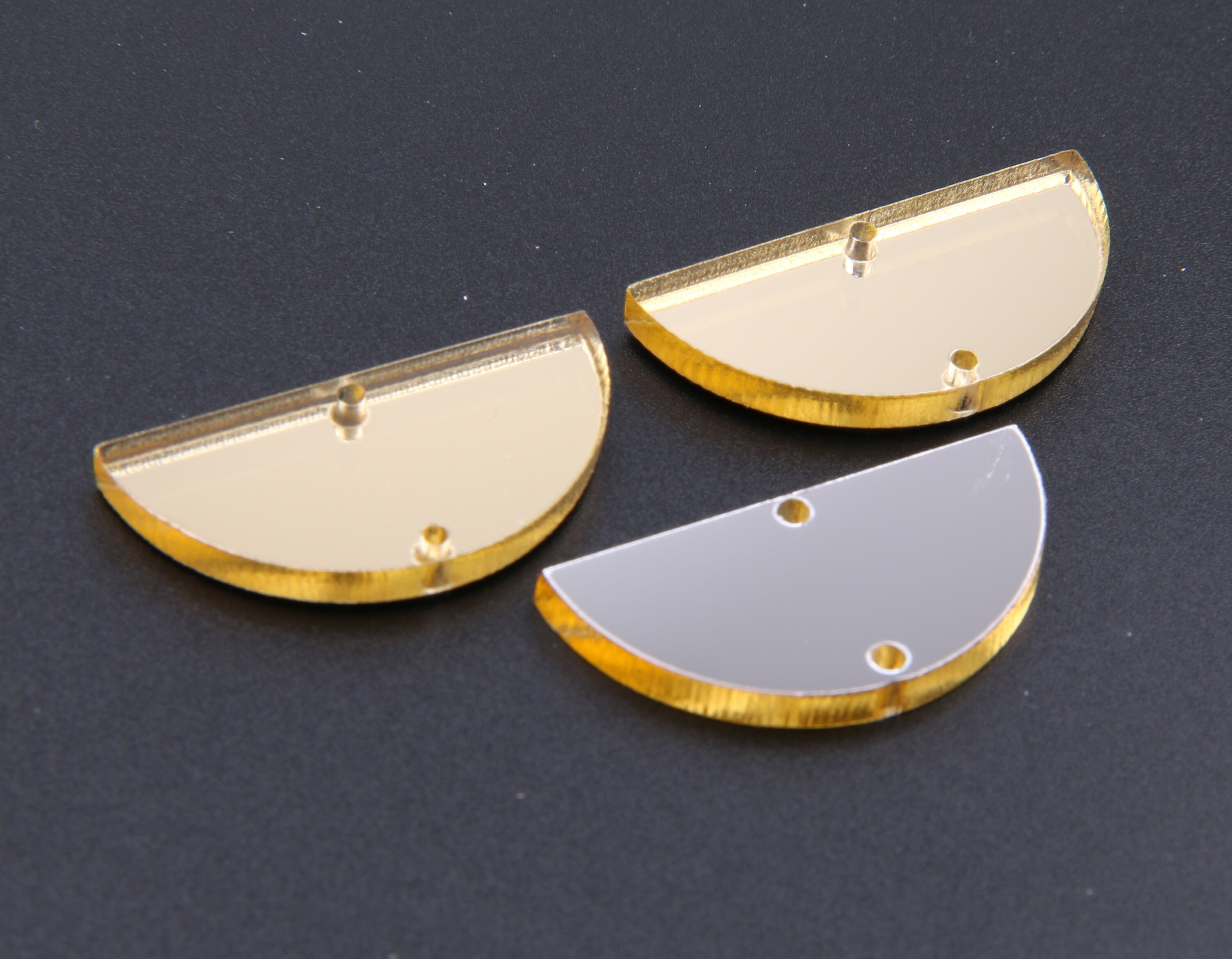 Mirror Acrylic Semi-Circle Earring Connectors, Gold Earring Charms BR0527 1 - MeasureMason Mirror Acrylic Semi-Circle Earring Connectors, Gold Earring Charms BR0527 1