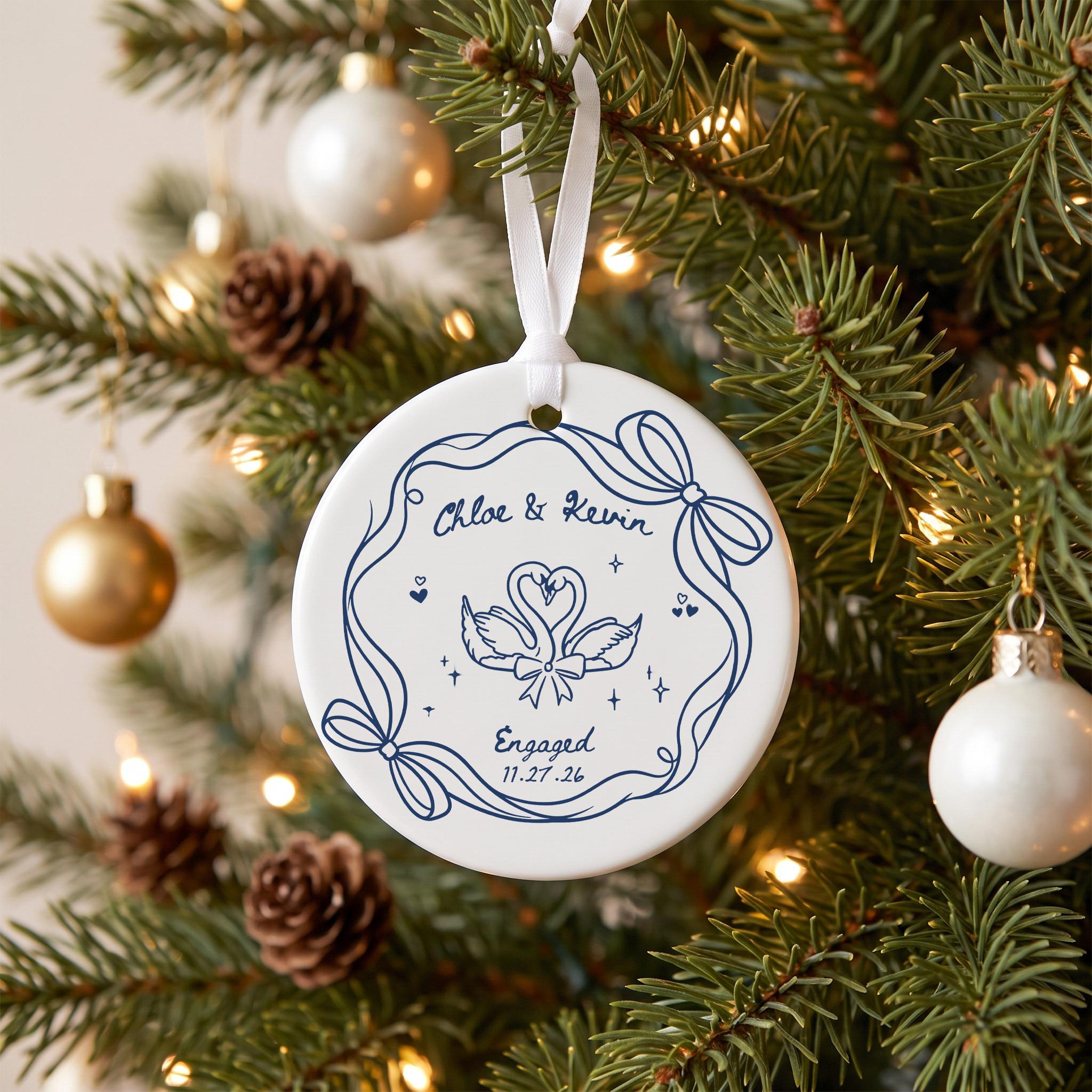 Personalized Engagement Ornament, Custom Couple Keepsake with Names and Date 1 - MeasureMason Personalized Engagement Ornament, Custom Couple Keepsake with Names and Date 1