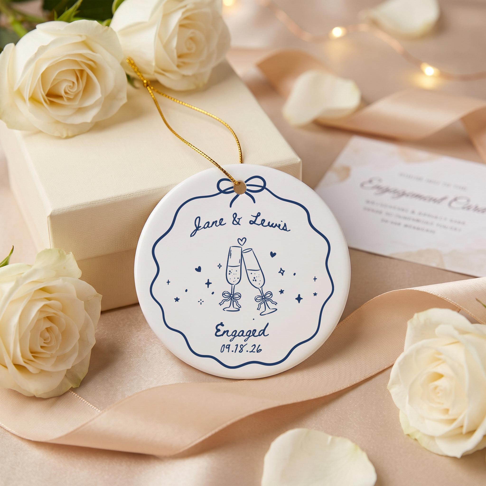 Personalized Engagement Ornament, Custom Couple Keepsake with Names and Date 2 - MeasureMason Personalized Engagement Ornament, Custom Couple Keepsake with Names and Date 2