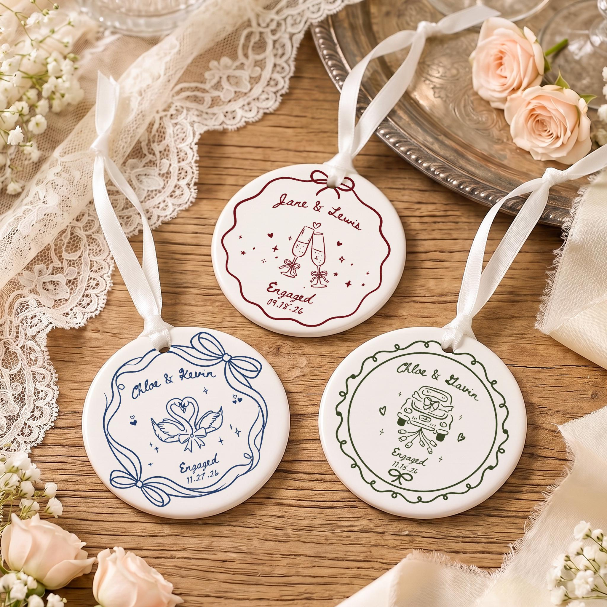 Personalized Engagement Ornament, Custom Couple Keepsake with Names and Date Personalized Engagement Ornament, Custom Couple Keepsake with Names and Date