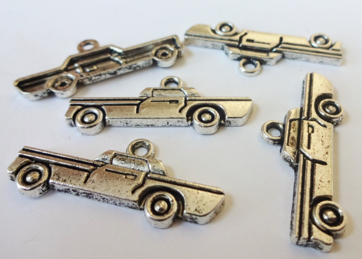 10 Classic Car Charms, Antique Silver Metal Automobile Pendants for Jewelry Making 1