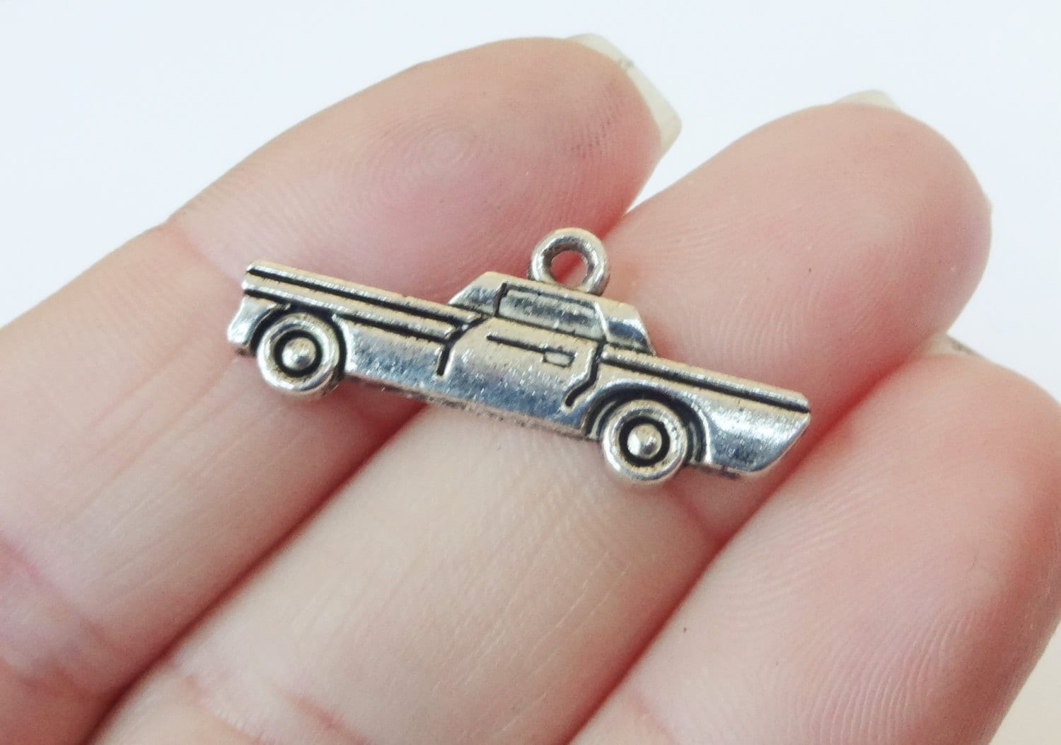 10 Classic Car Charms, Antique Silver Metal Automobile Pendants for Jewelry Making