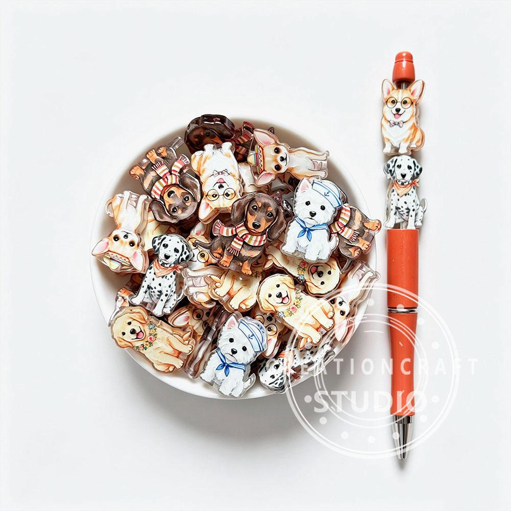 Fall Dog Acrylic Focal Beads for DIY Jewelry, Keychains, Lanyards and Beaded Pens