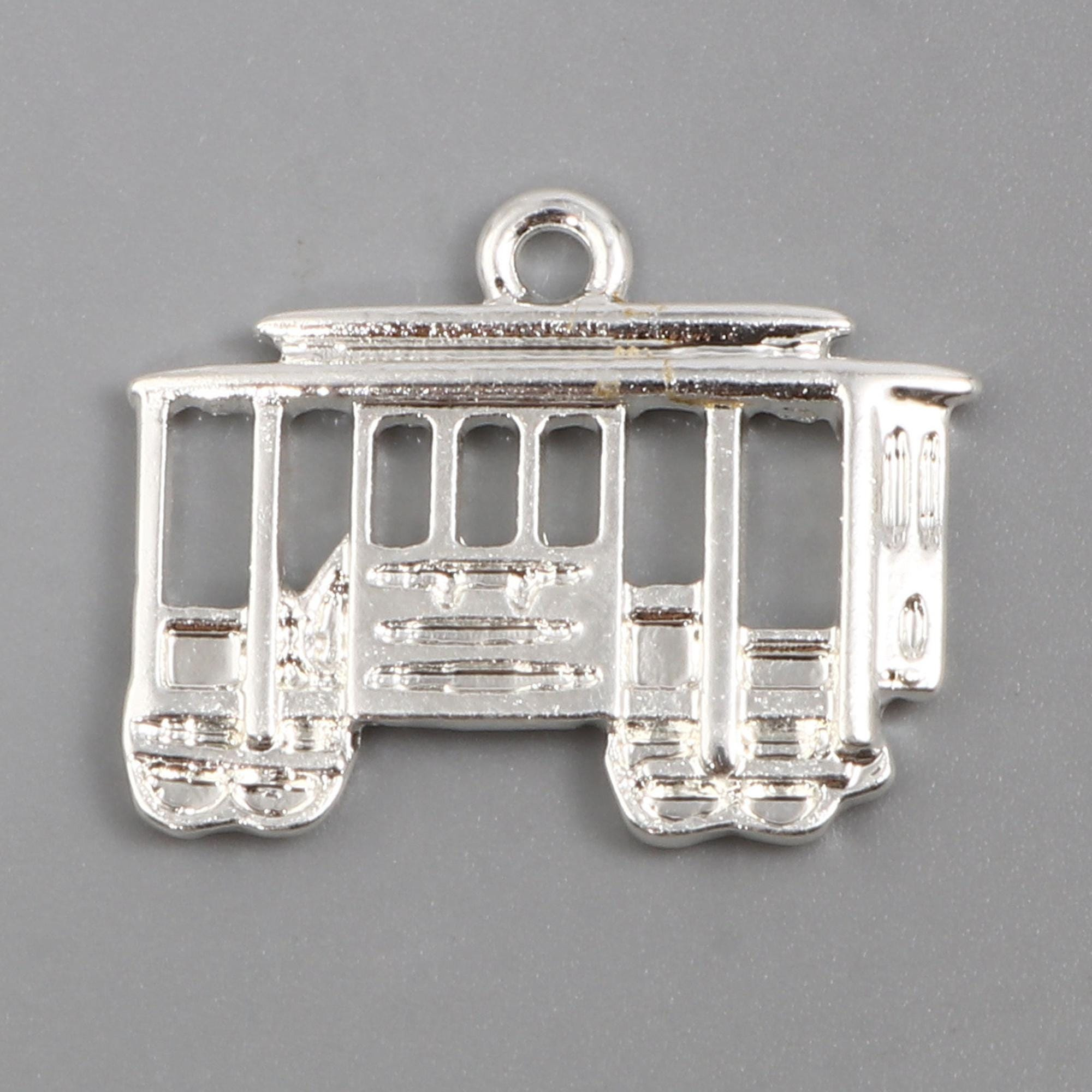 Trolley Car Charm for Keychain, Bag Charm, Zipper Pull, Retro Transportation Accent