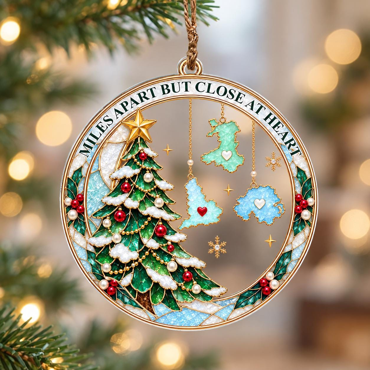Personalized Long Distance Family Christmas Ornament - Custom State 2D Keepsake Gift Personalized Long Distance Family Christmas Ornament - Custom State 2D Keepsake Gift