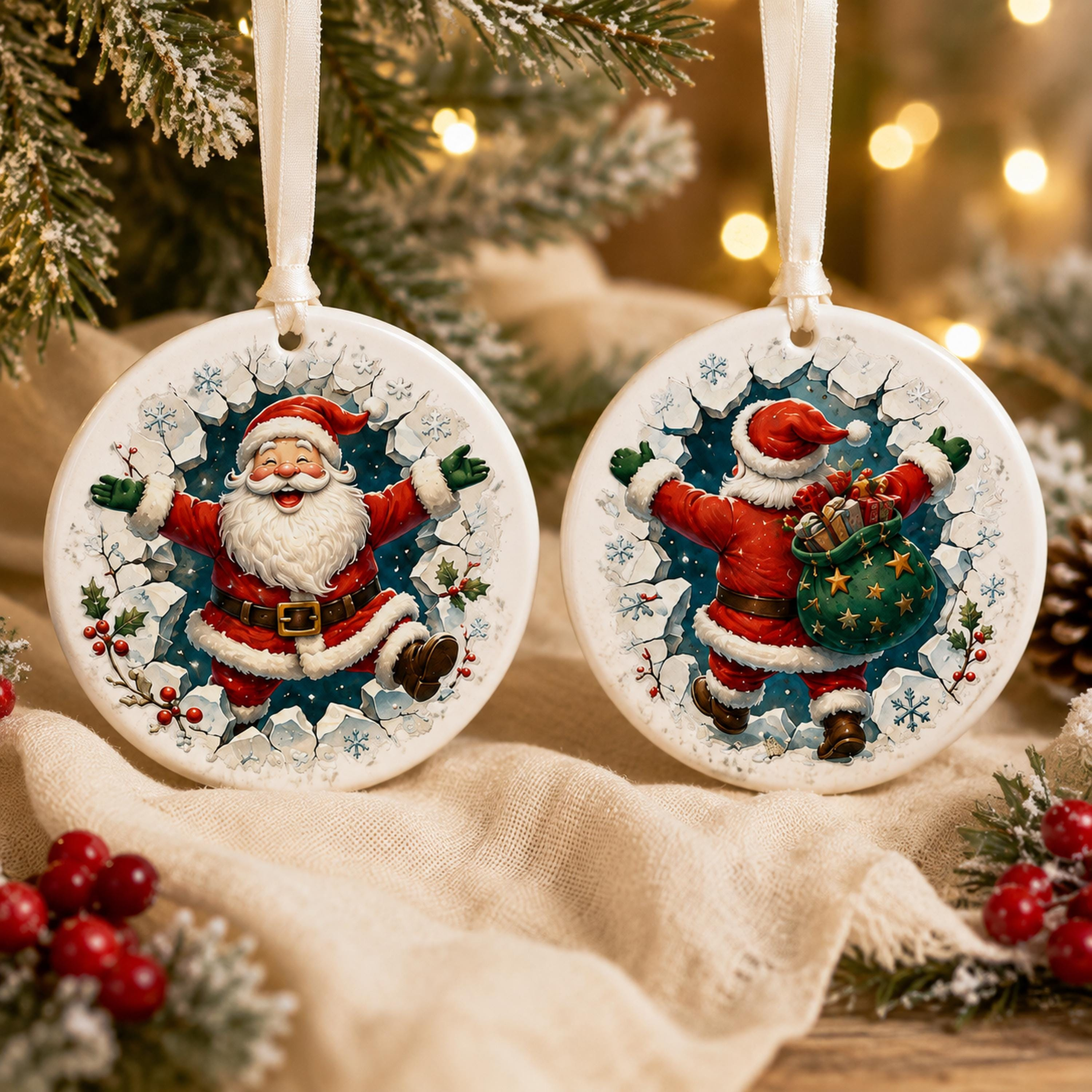 Two Sided Ceramic Christmas Ornament, Cute Holiday Character Keepsake Two Sided Ceramic Christmas Ornament, Cute Holiday Character Keepsake