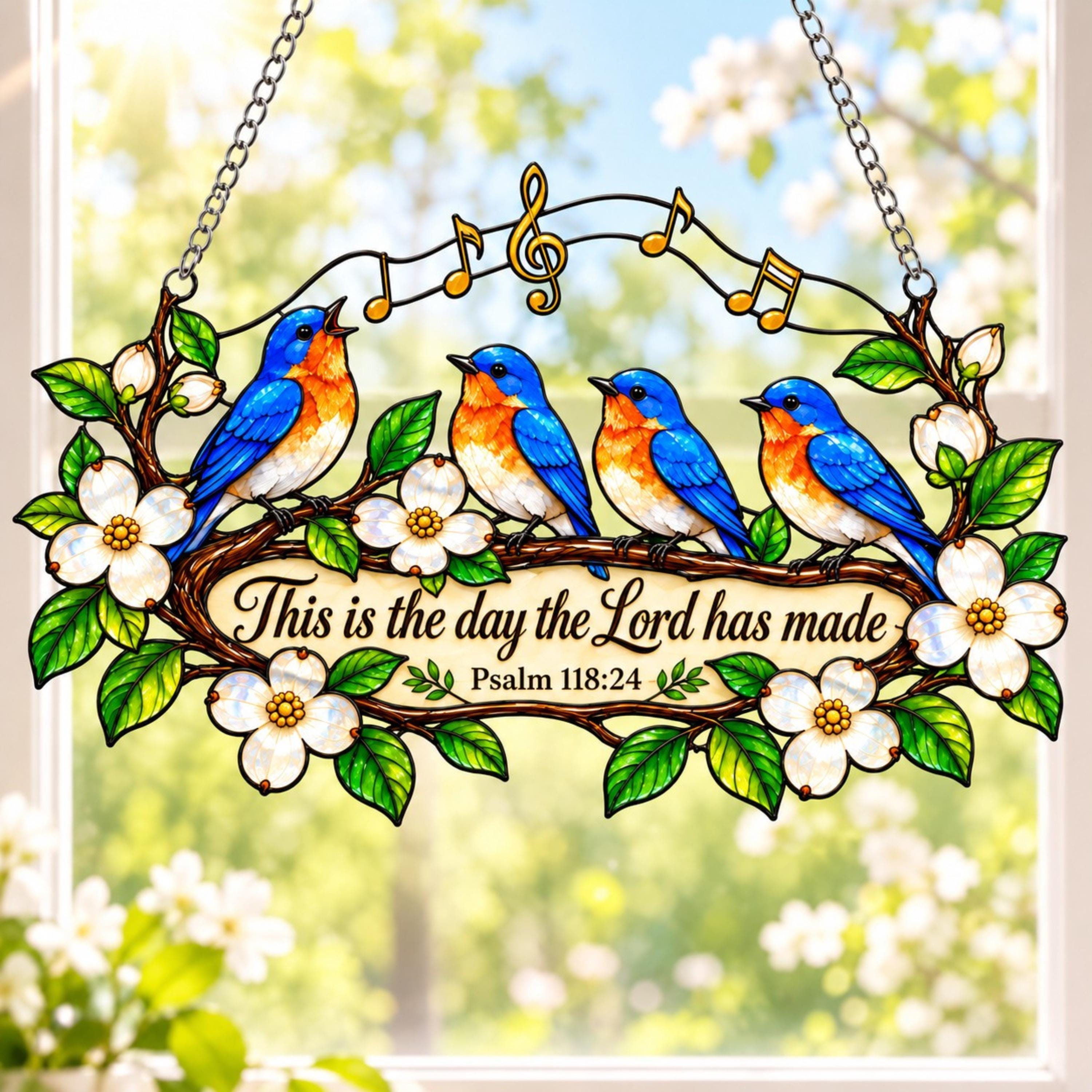 Bluebird Suncatcher with Bible Verse, Acrylic Window Hanging for Christian Home Decor
