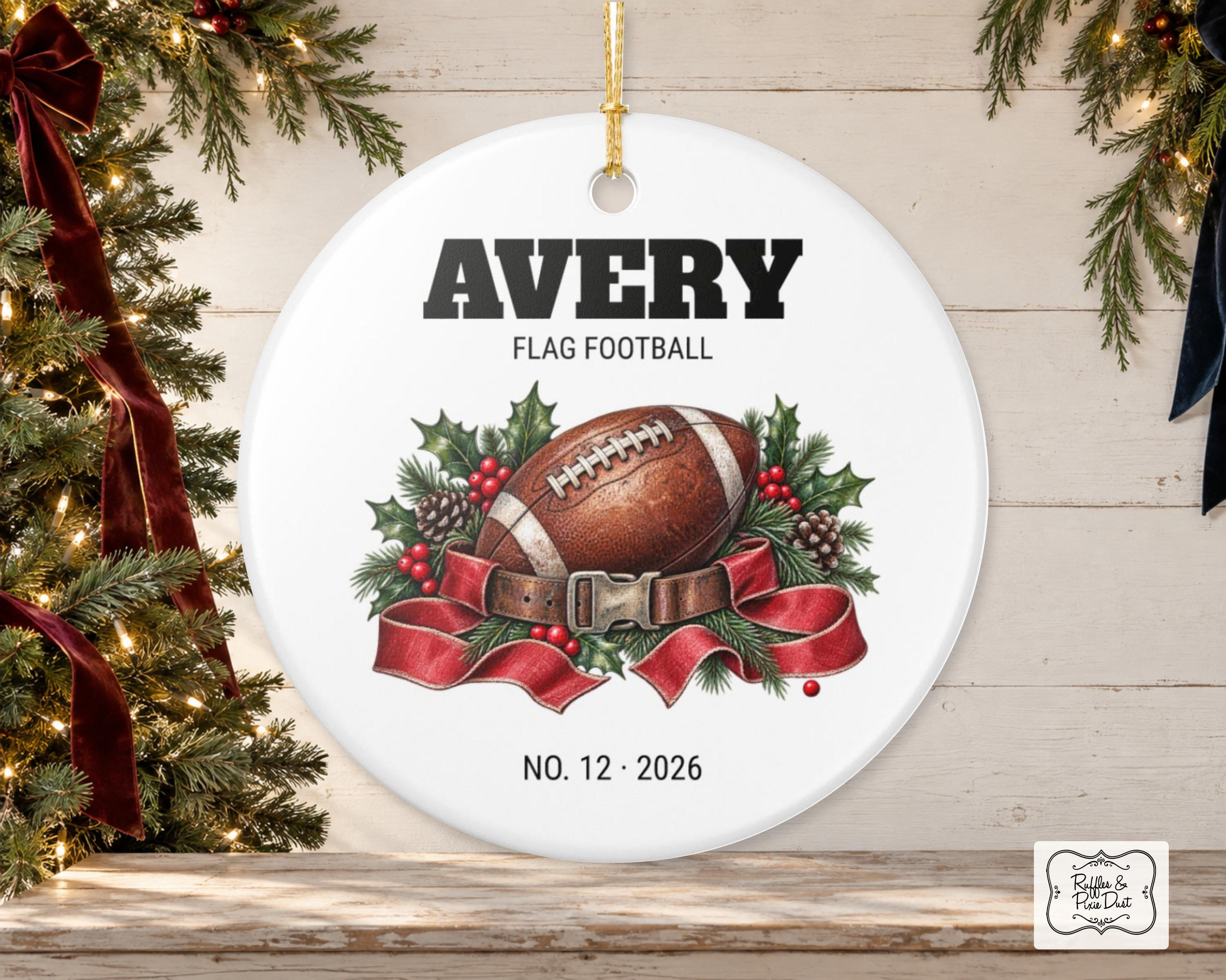 Personalized Flag Football Ornament with Name, Jersey Number and Year