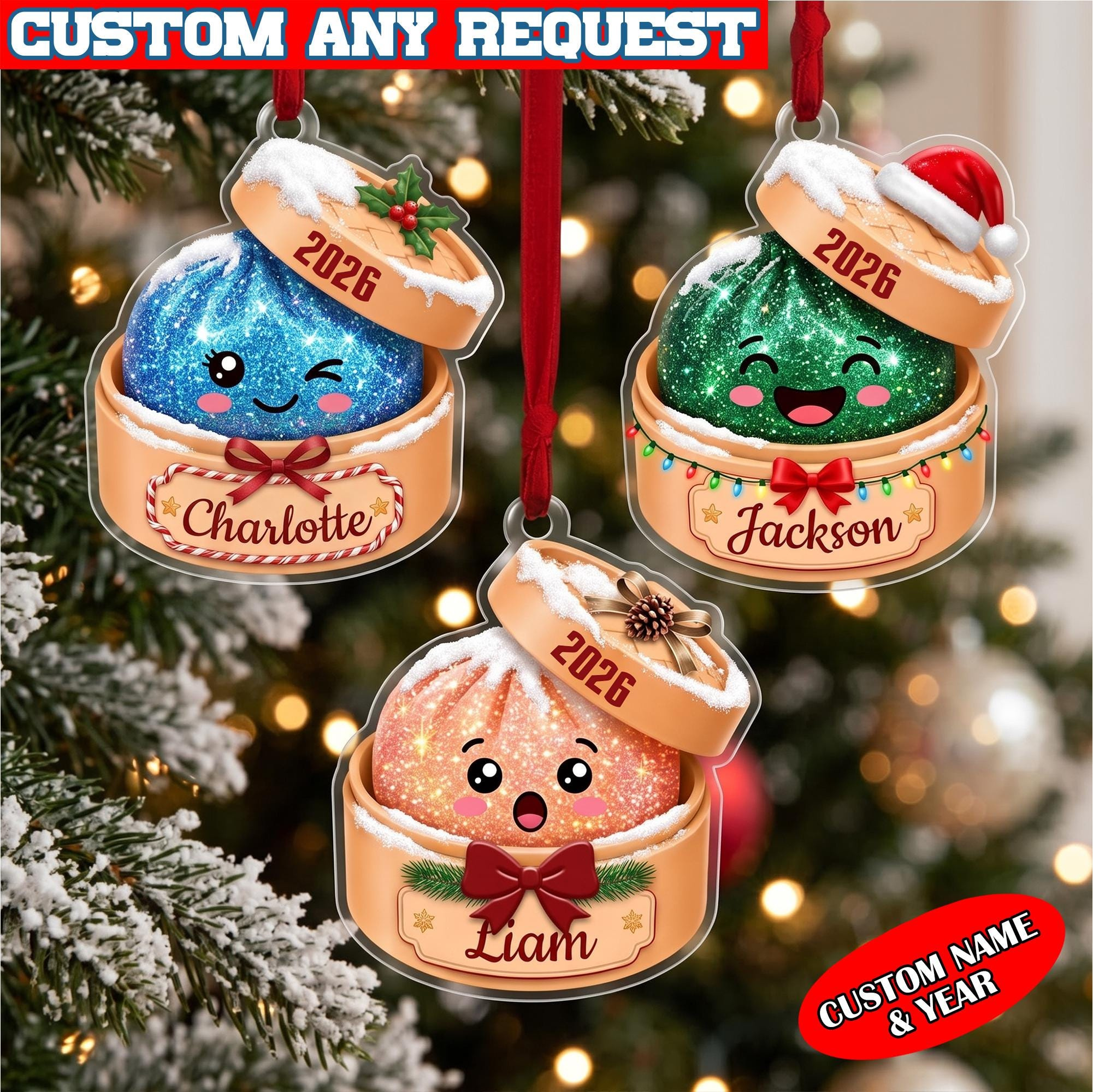 Personalized Dumpling Christmas Ornament - 2D Flat Custom Name Holiday Keepsake, Cute Tree Decor Gift 1 - MeasureMason Personalized Dumpling Christmas Ornament - 2D Flat Custom Name Holiday Keepsake, Cute Tree Decor Gift 1