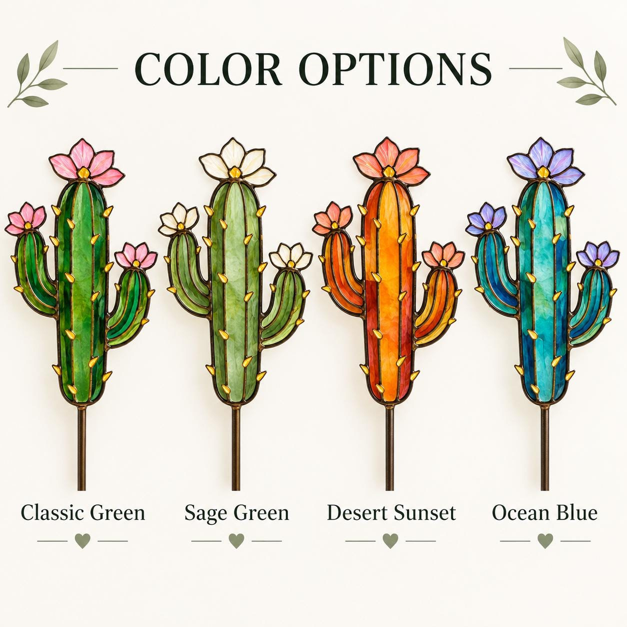 Cactus Plant Stake, Stained Glass Style Acrylic Flowering Cactus Pot Decor 3 - MeasureMason Cactus Plant Stake, Stained Glass Style Acrylic Flowering Cactus Pot Decor 3