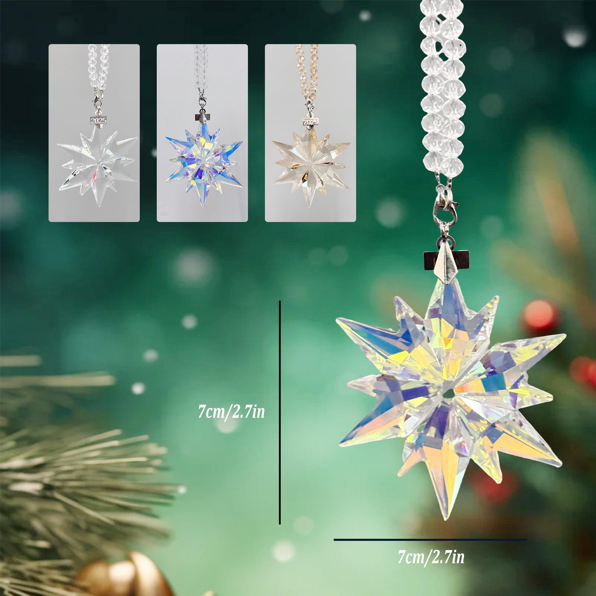 Crystal Snowflake Christmas Ornament, Hanging Suncatcher for Tree, Window or Car 3 - MeasureMason Crystal Snowflake Christmas Ornament, Hanging Suncatcher for Tree, Window or Car 3