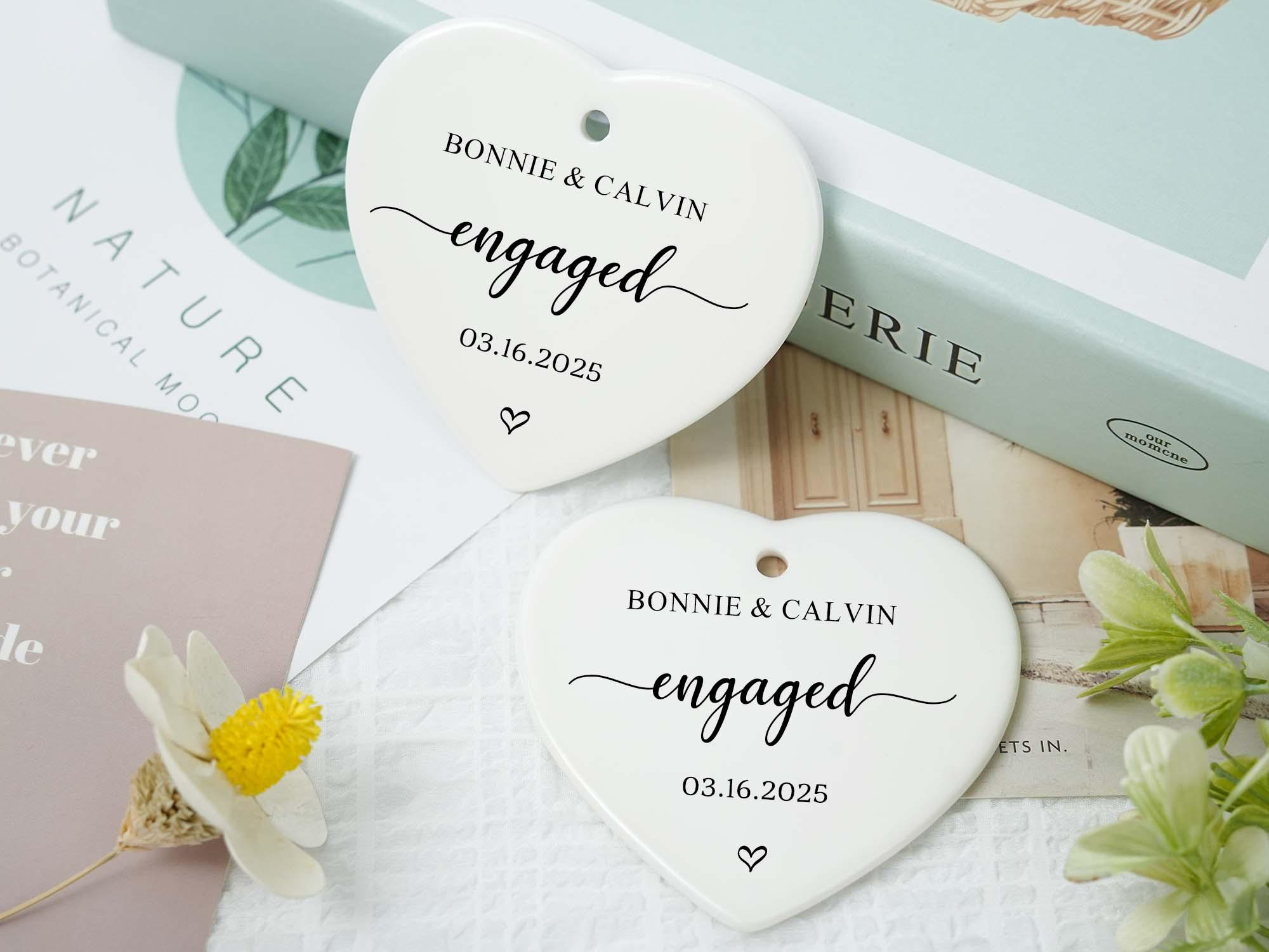 Personalized Engagement Ceramic Hanging Keepsake for Couples 3 - MeasureMason Personalized Engagement Ceramic Hanging Keepsake for Couples 3