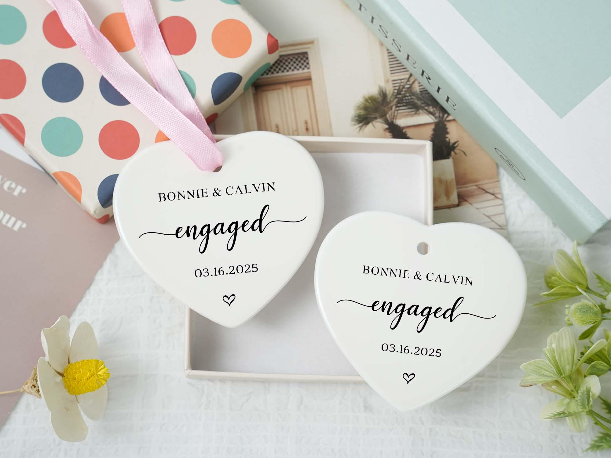 Personalized Engagement Ceramic Hanging Keepsake for Couples