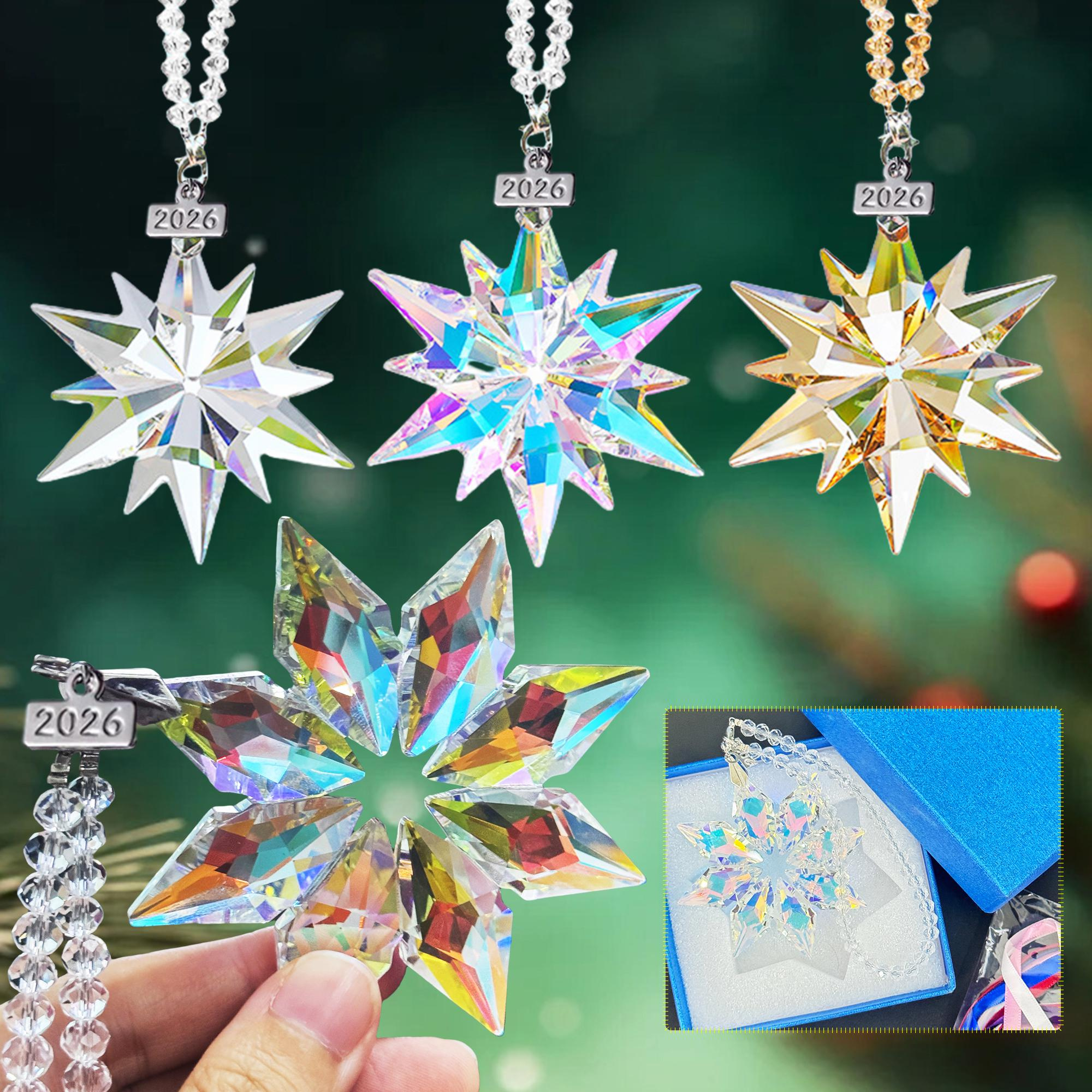 Crystal Snowflake Christmas Ornament, Hanging Suncatcher for Tree, Window or Car