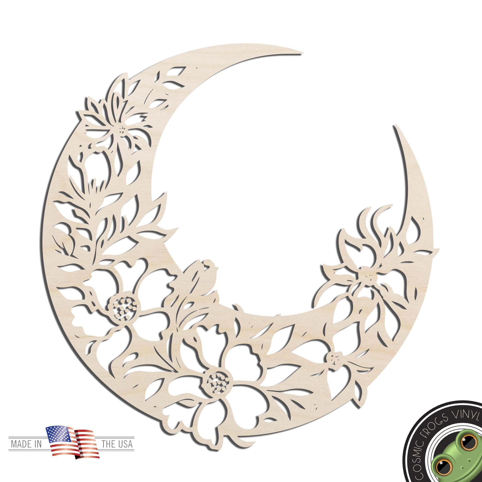 Floral Crescent Moon Unfinished Wood Cutout for DIY Crafts Floral Crescent Moon Unfinished Wood Cutout for DIY Crafts