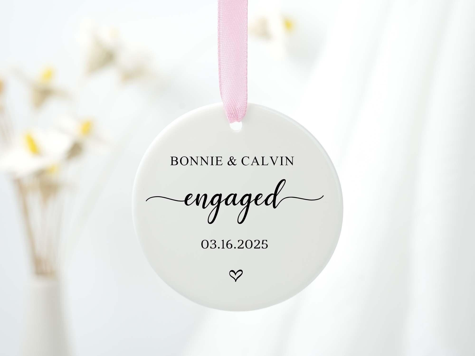 Personalized Engagement Ceramic Hanging Keepsake for Couples 1 - MeasureMason Personalized Engagement Ceramic Hanging Keepsake for Couples 1