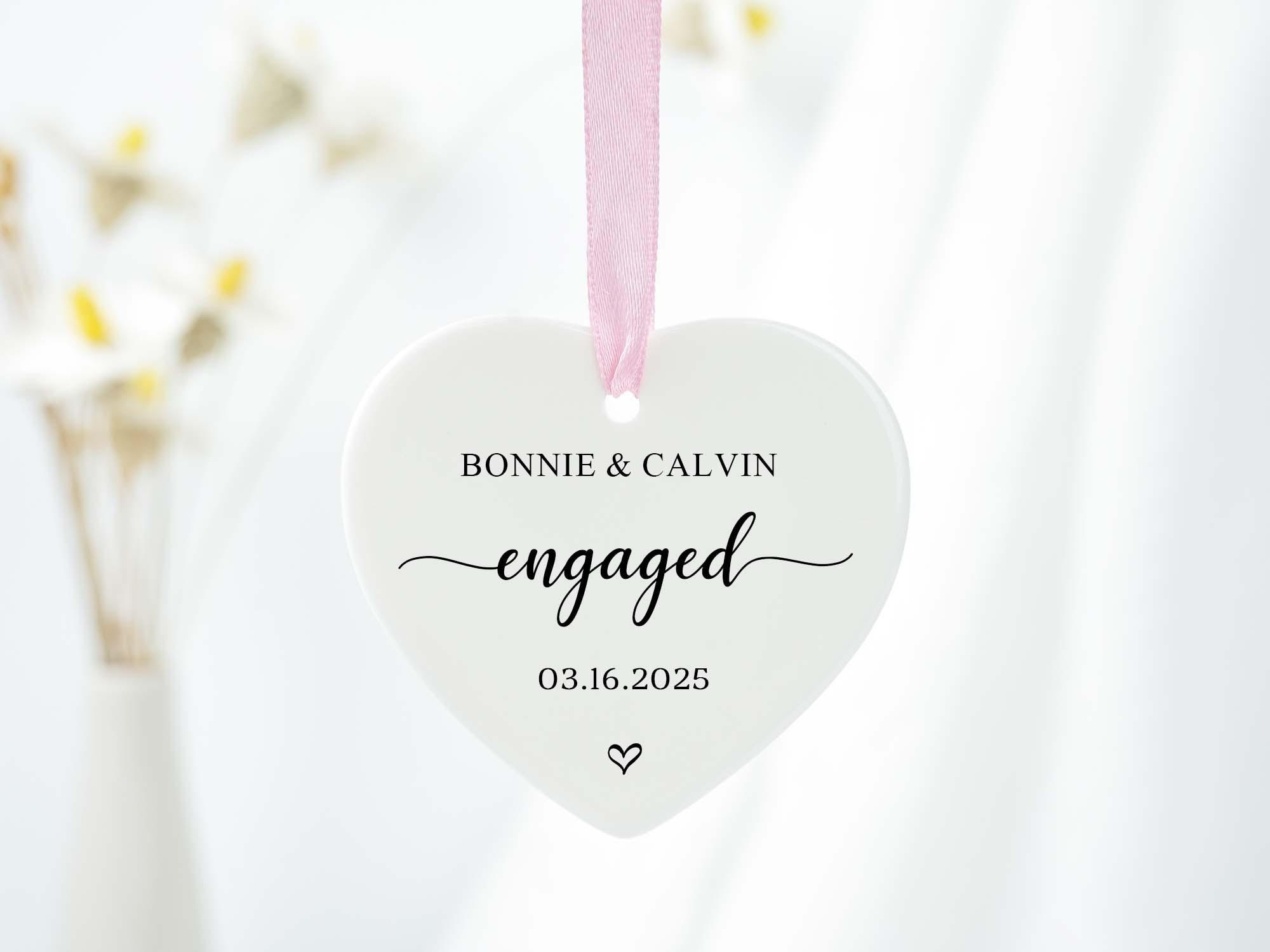 Personalized Engagement Ceramic Hanging Keepsake for Couples 2 - MeasureMason Personalized Engagement Ceramic Hanging Keepsake for Couples 2