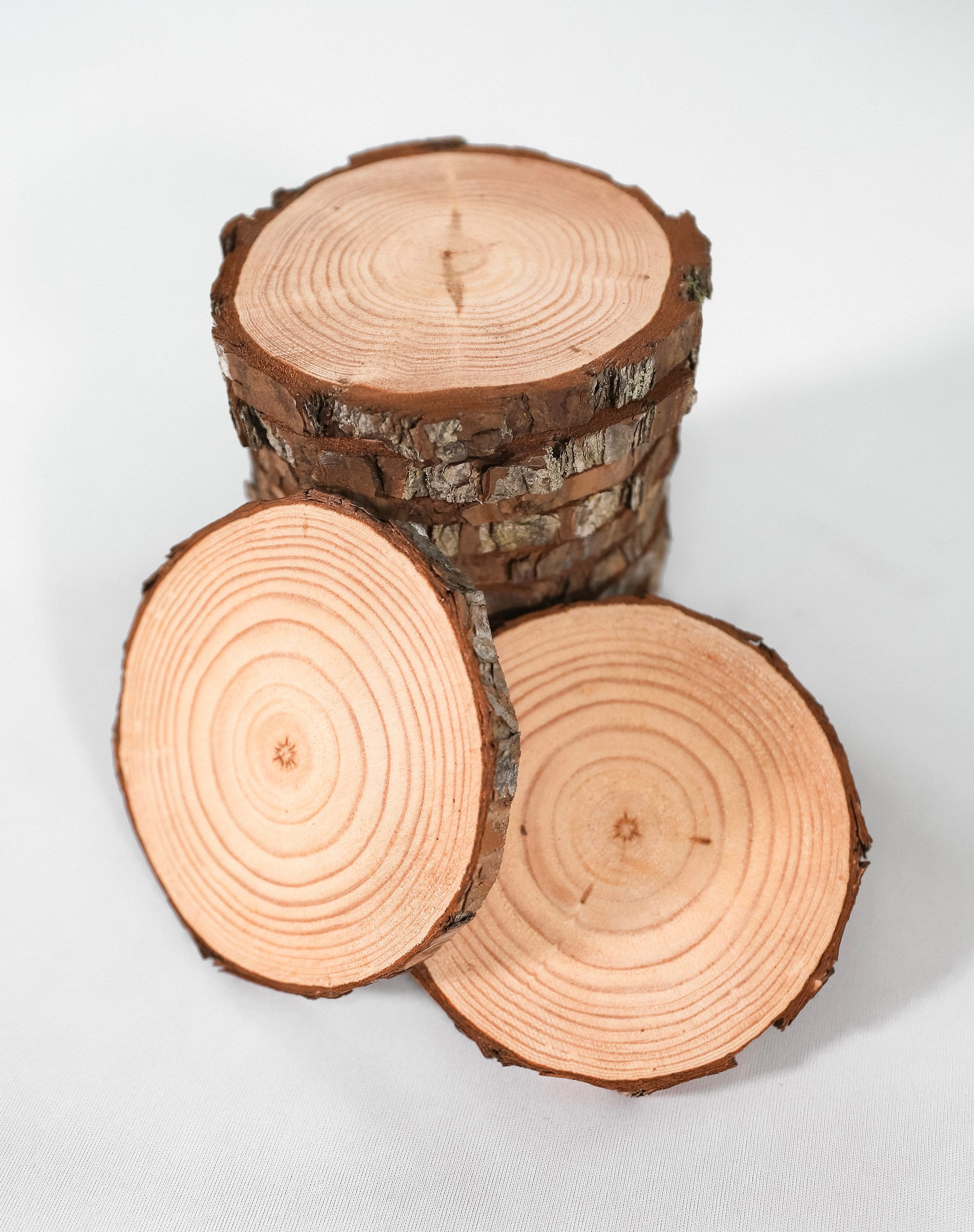 Premium Wood Slices for Crafts - 3.5-4.25" Bulk Pack, Kiln-Dried Tree Slices for DIY Ornaments & Coasters 1 - MeasureMason Premium Wood Slices for Crafts - 3.5-4.25" Bulk Pack, Kiln-Dried Tree Slices for DIY Ornaments & Coasters 1