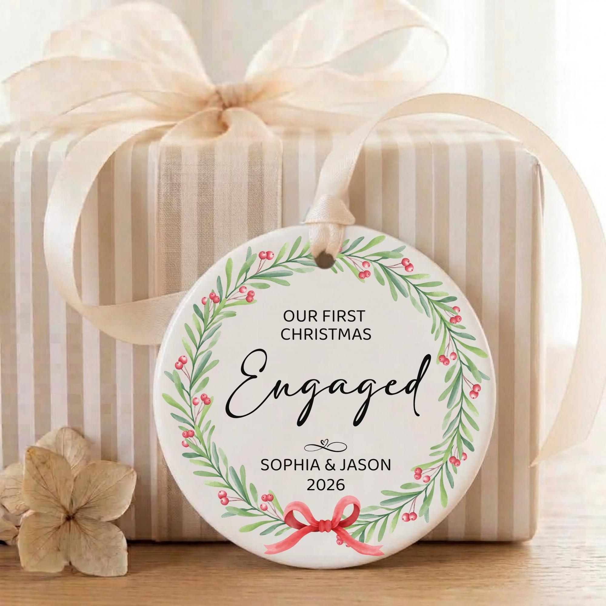 Personalized Engagement Christmas Bauble - Custom Keepsake Ornament for Newly Engaged Couple Personalized Engagement Christmas Bauble - Custom Keepsake Ornament for Newly Engaged Couple