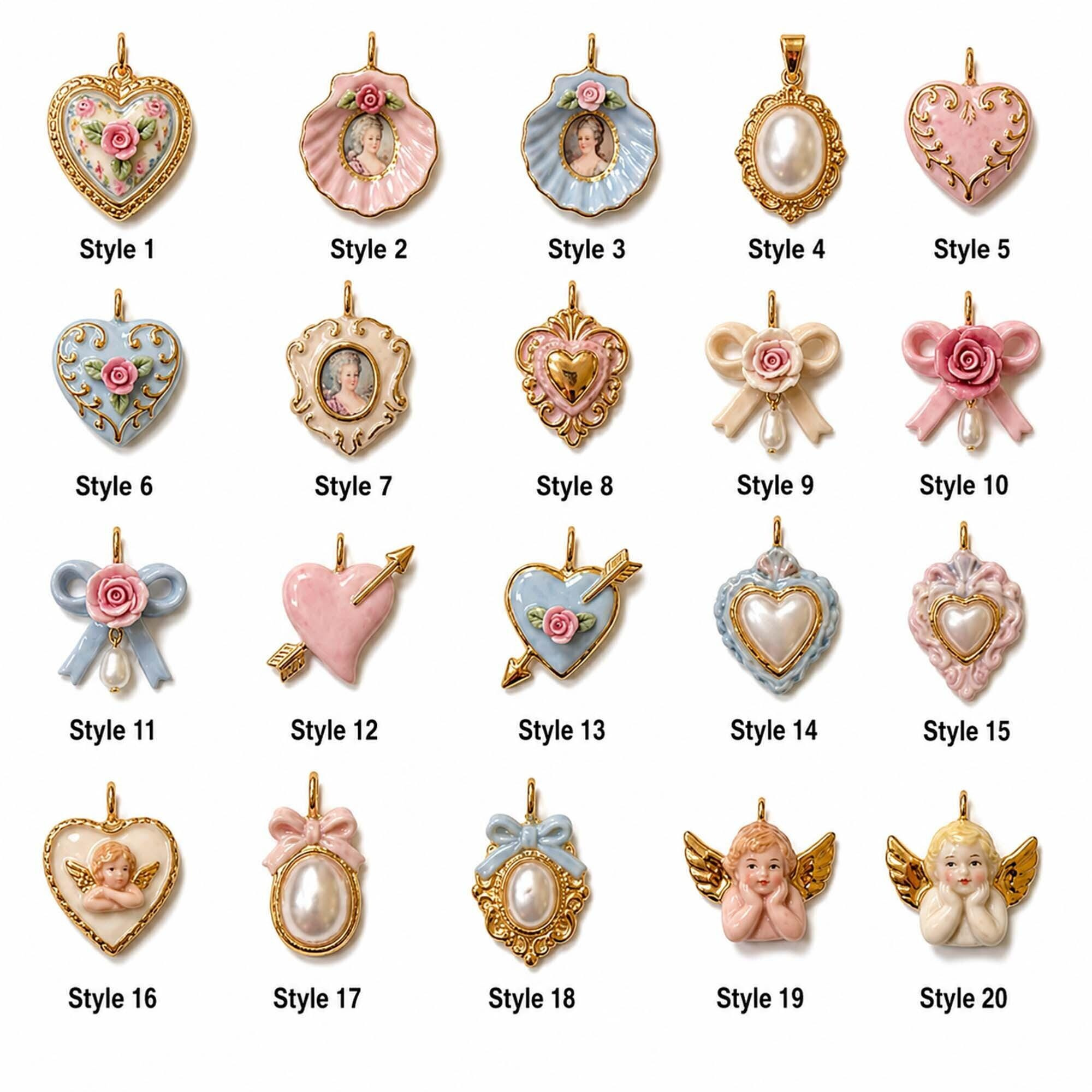 Vintage Romantic Enamel Charms for Jewelry Making - Heart Rose Cameo Pearl Bow Pendants DIY Supplies 2 - MeasureMason Vintage Romantic Enamel Charms for Jewelry Making - Heart Rose Cameo Pearl Bow Pendants DIY Supplies 2
