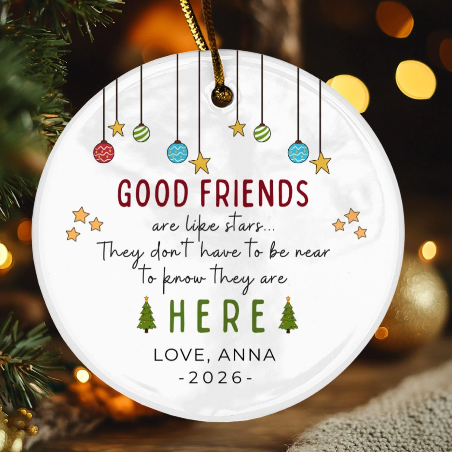 Personalized Ceramic Ornament - Friendship Keepsake & Thank You Gift for Best Friend, Round Holiday Name Disc