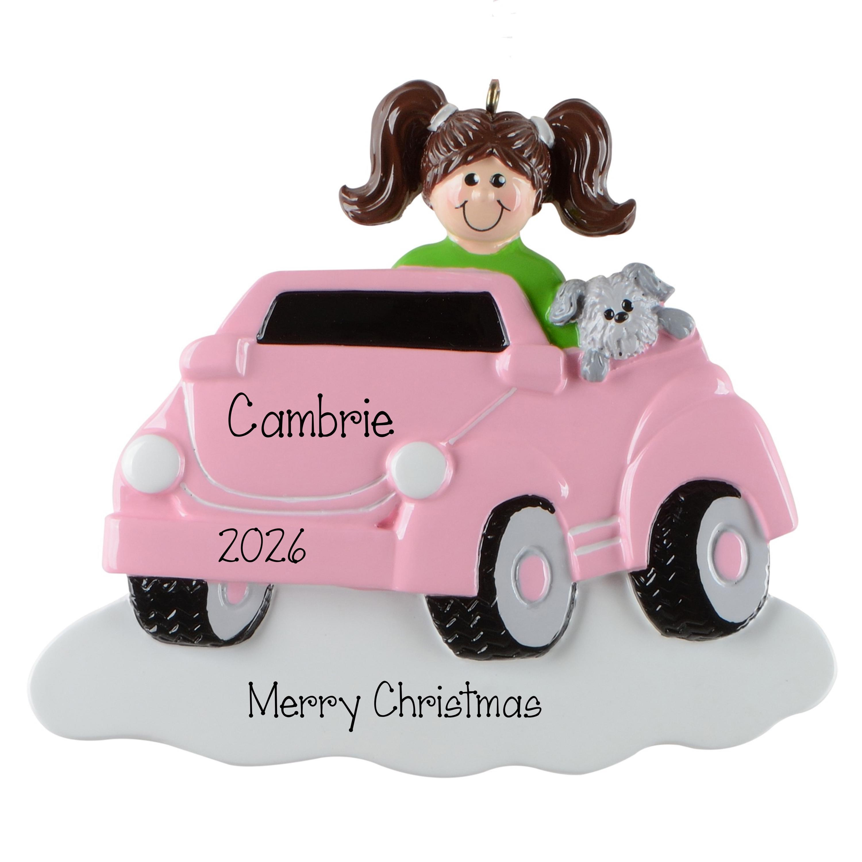 Personalized Pink Toy Car Christmas Ornament - Toddler Keepsake, Custom Name Holiday Gift