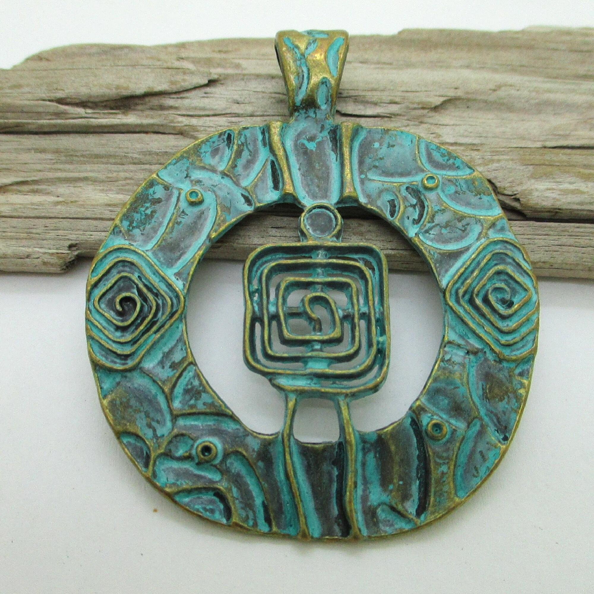 Large Metal Boho Pendant with Tribal Patina Finish and Spiral Design, 70mm Statement Piece for Jewelry Making 1 - MeasureMason Large Metal Boho Pendant with Tribal Patina Finish and Spiral Design, 70mm Statement Piece for Jewelry Making 1