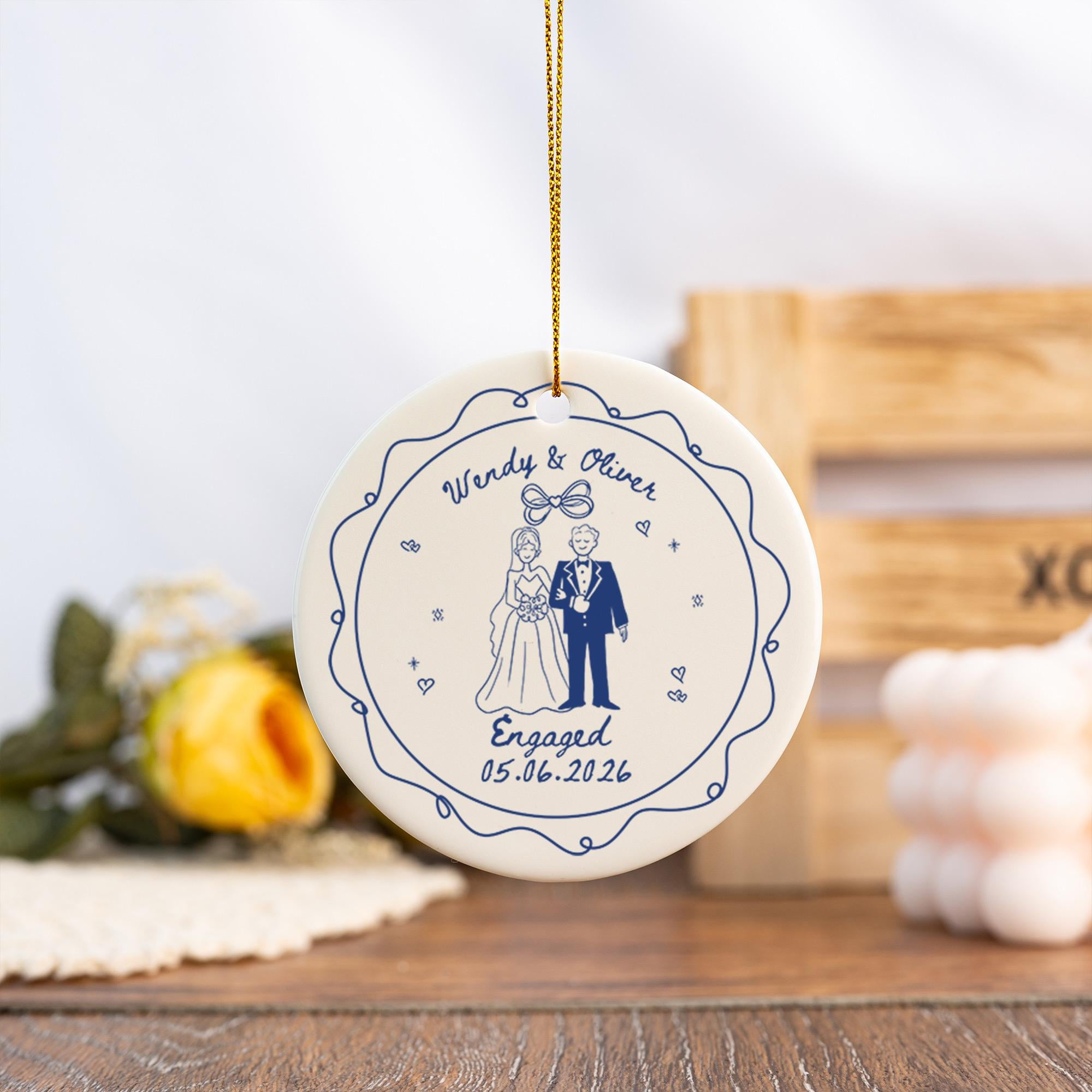 Personalized Engagement Ornament - Custom Ceramic Couple Christmas Bauble, Wedding Gift Personalized Engagement Ornament - Custom Ceramic Couple Christmas Bauble, Wedding Gift