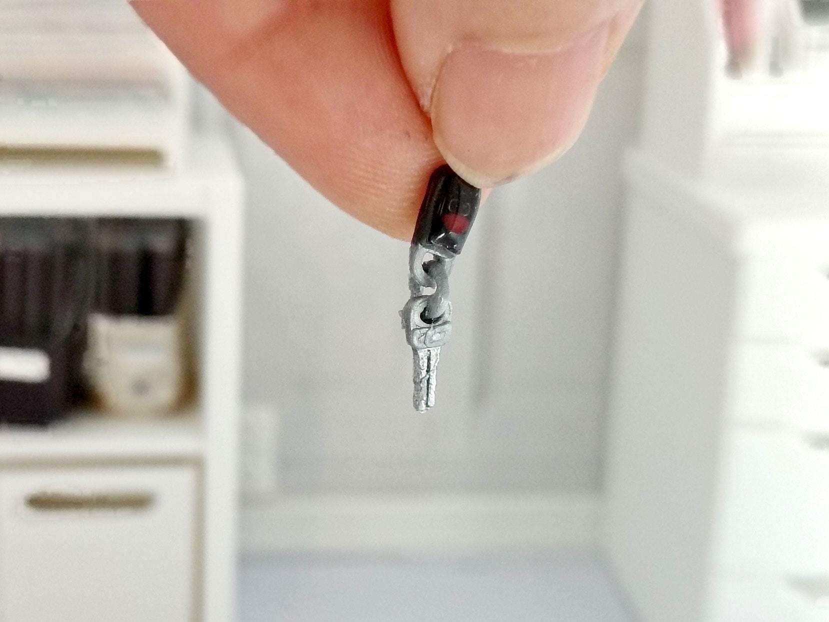 1:12 Scale Miniature Car Key Fob Keychain, Tiny Vehicle Remote Dollhouse Prop, Pocket Dump Auto Key Diorama Accessory