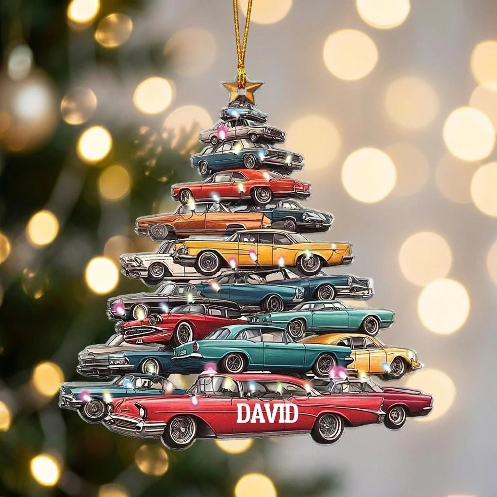 Personalized Classic Car Ornament with Custom Name - Vintage Muscle Car Tree Decor for Car Lovers Personalized Classic Car Ornament with Custom Name - Vintage Muscle Car Tree Decor for Car Lovers