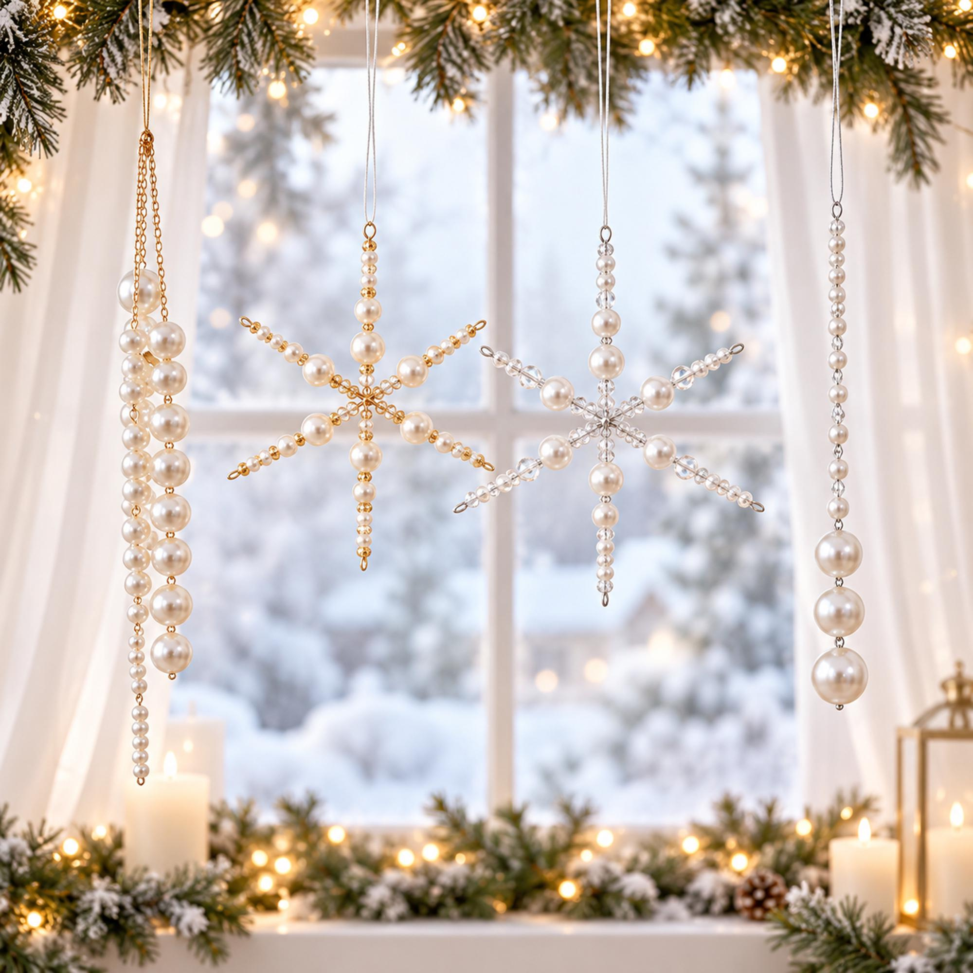 Pearl Snowflake Christmas Ornament - Elegant Gold & Silver Holiday Tree Decoration, Winter Hanging Pendant 4 - MeasureMason Pearl Snowflake Christmas Ornament - Elegant Gold & Silver Holiday Tree Decoration, Winter Hanging Pendant 4