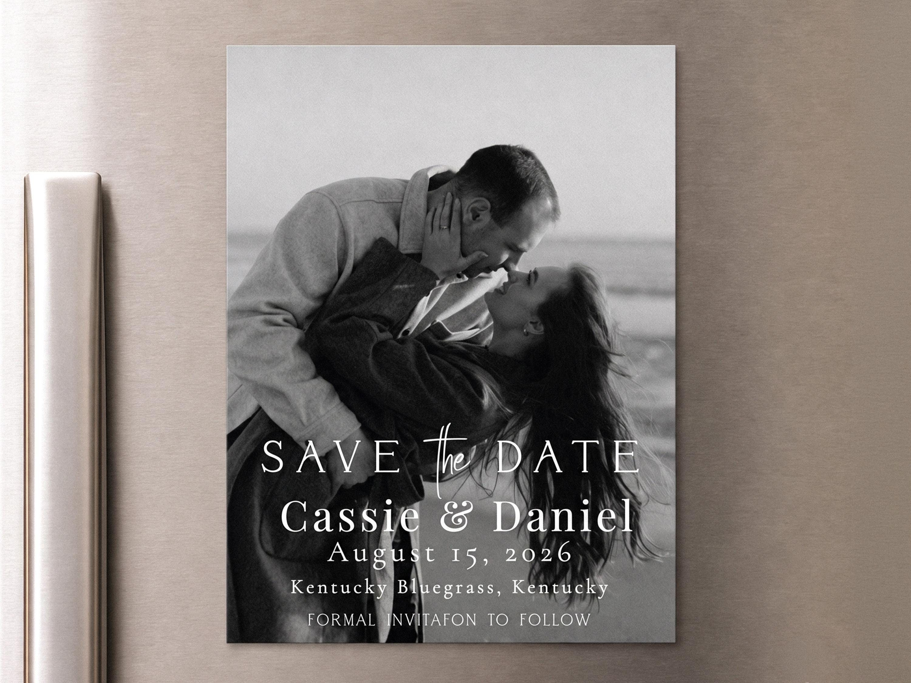 Personalized Save the Date Magnet with Photo, Black and White Wedding Design, Custom Fridge Magnet Personalized Save the Date Magnet with Photo, Black and White Wedding Design, Custom Fridge Magnet