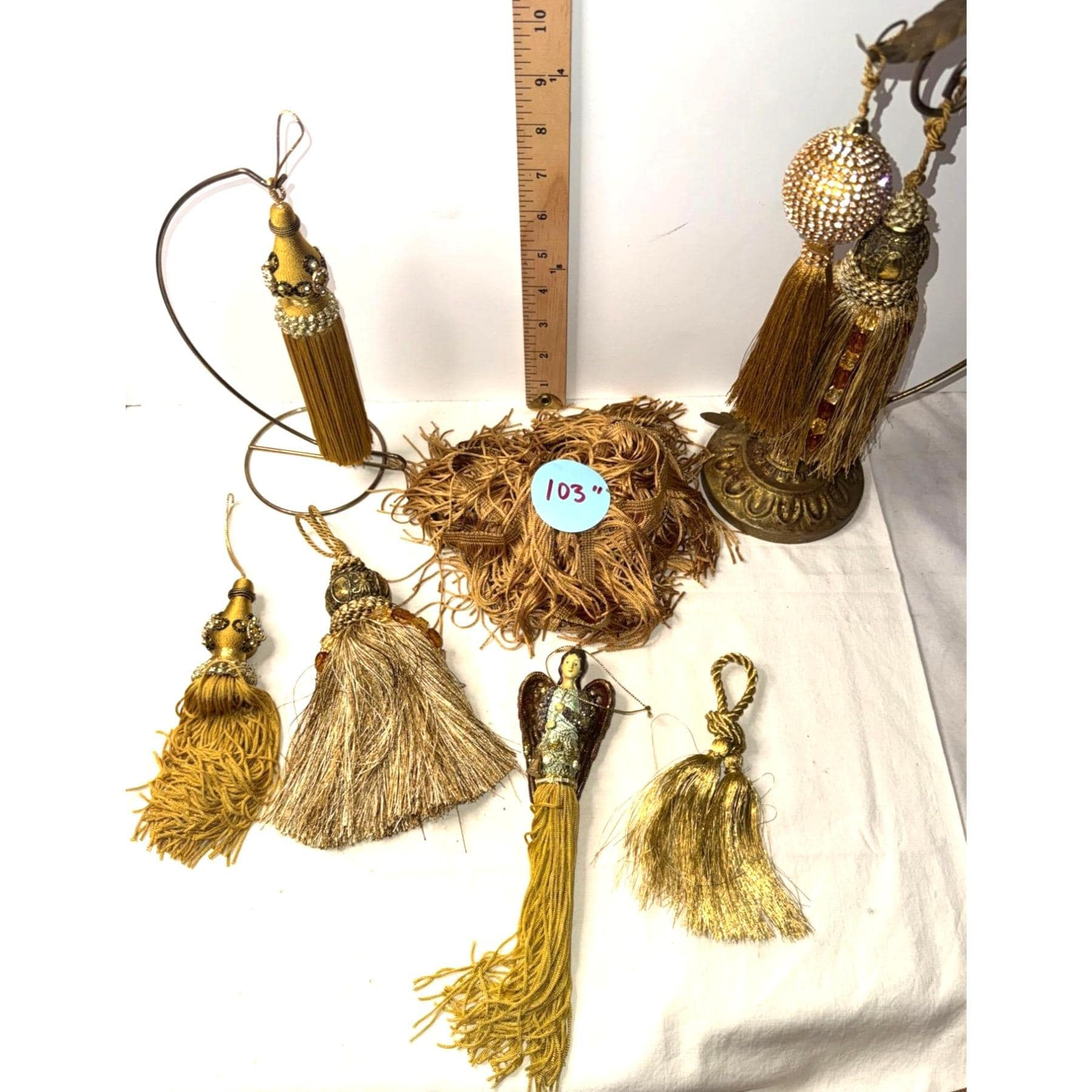 Gold Beaded Victorian Christmas Tree Ornament Tassel Set - Mixed Styles Garland Lot Gold Beaded Victorian Christmas Tree Ornament Tassel Set - Mixed Styles Garland Lot