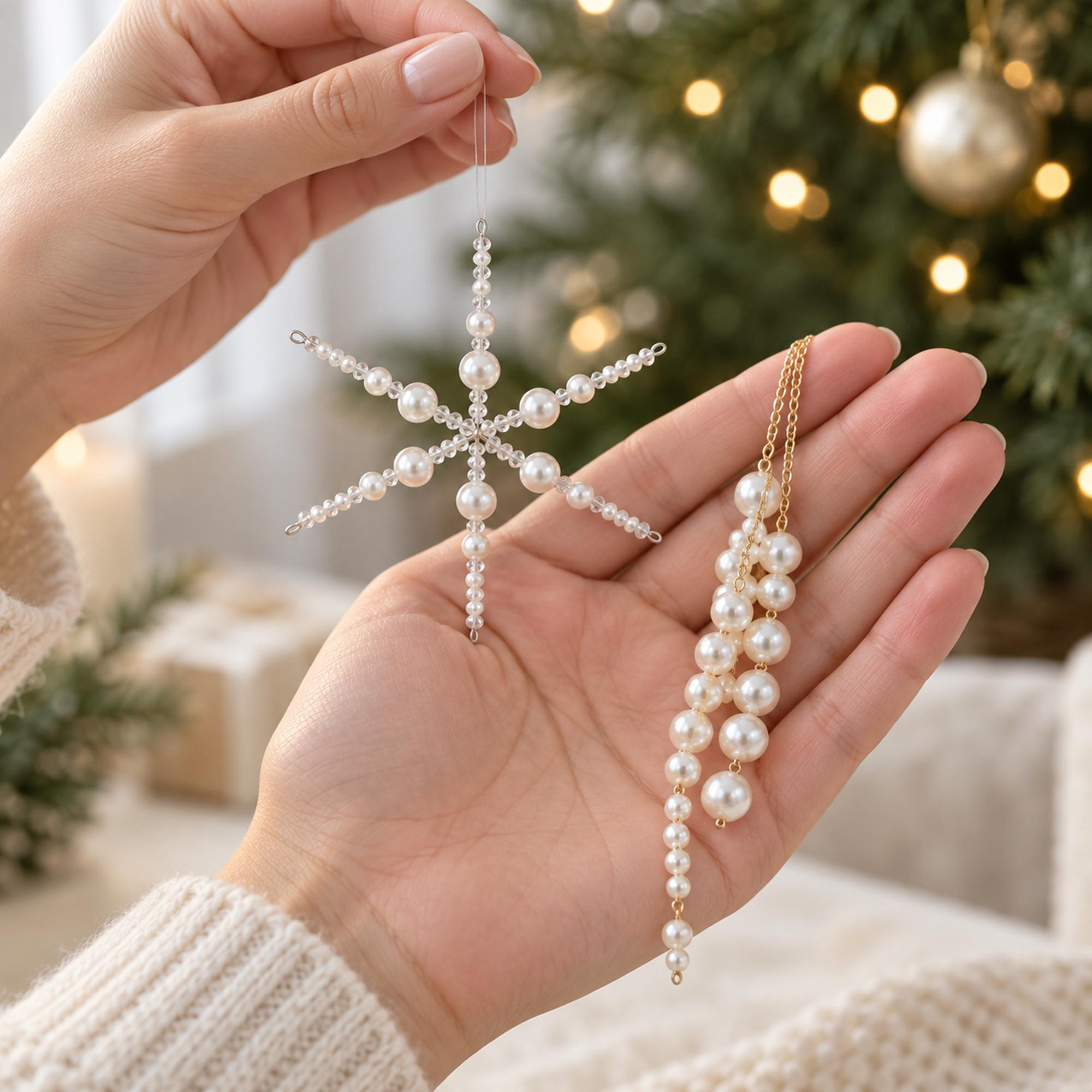 Pearl Snowflake Christmas Ornament - Elegant Gold & Silver Holiday Tree Decoration, Winter Hanging Pendant 1 - MeasureMason Pearl Snowflake Christmas Ornament - Elegant Gold & Silver Holiday Tree Decoration, Winter Hanging Pendant 1
