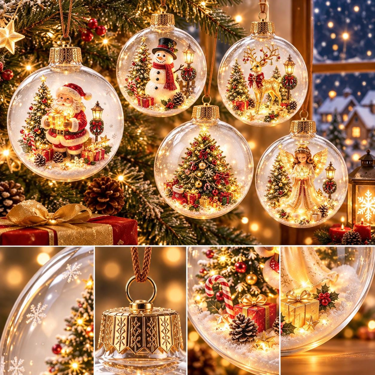 LED Christmas Ornament Ball, Clear Acrylic Lighted Bauble, 5 Holiday Designs, Tree Decoration & Keepsake Gift 3 - MeasureMason LED Christmas Ornament Ball, Clear Acrylic Lighted Bauble, 5 Holiday Designs, Tree Decoration & Keepsake Gift 3