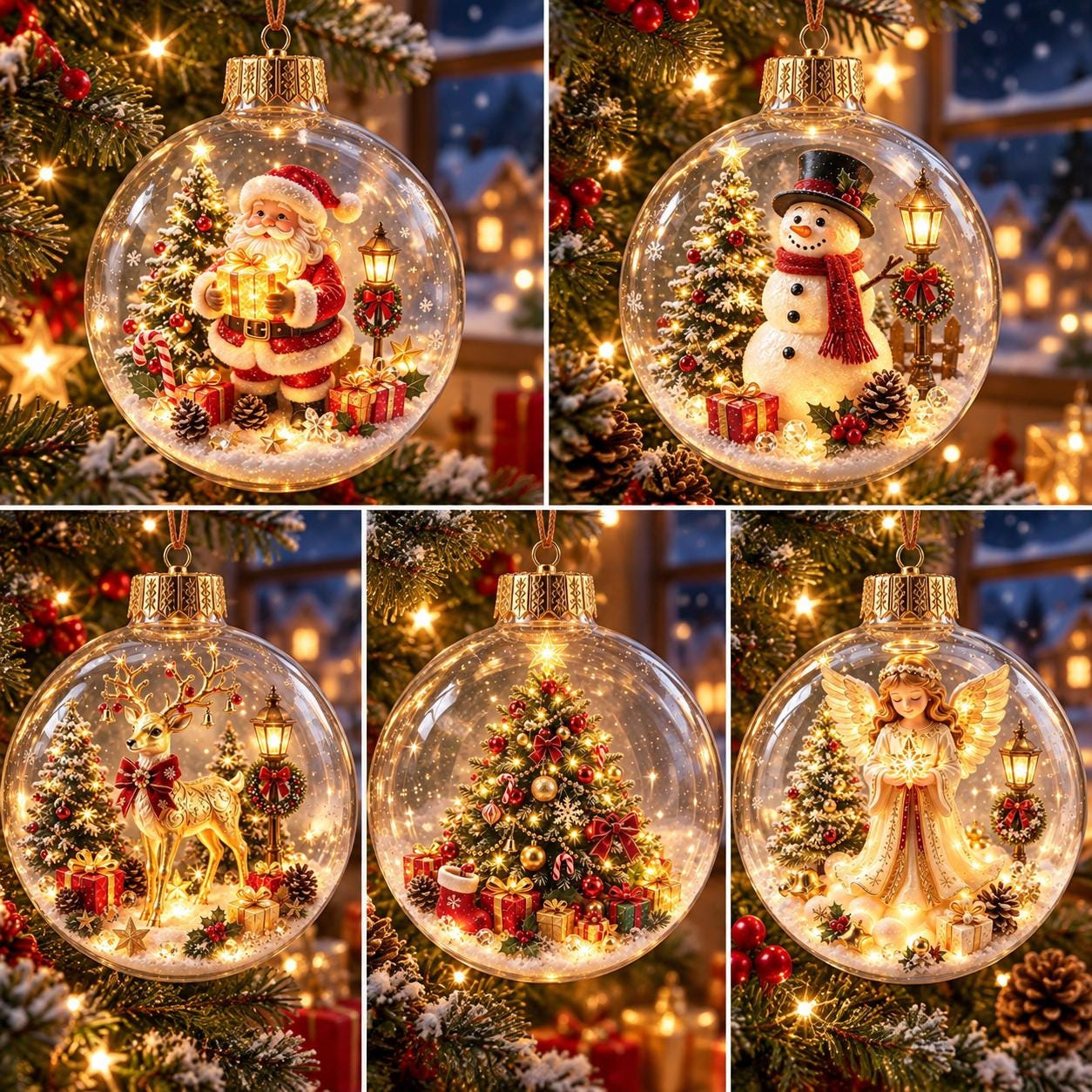 LED Christmas Ornament Ball, Clear Acrylic Lighted Bauble, 5 Holiday Designs, Tree Decoration & Keepsake Gift 2 - MeasureMason LED Christmas Ornament Ball, Clear Acrylic Lighted Bauble, 5 Holiday Designs, Tree Decoration & Keepsake Gift 2