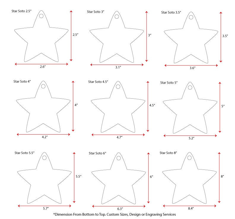 25 Acrylic Star Christmas Ornaments - 1/8" Thick Blank Plexiglass with Polished Edges, Select Size & Color 1