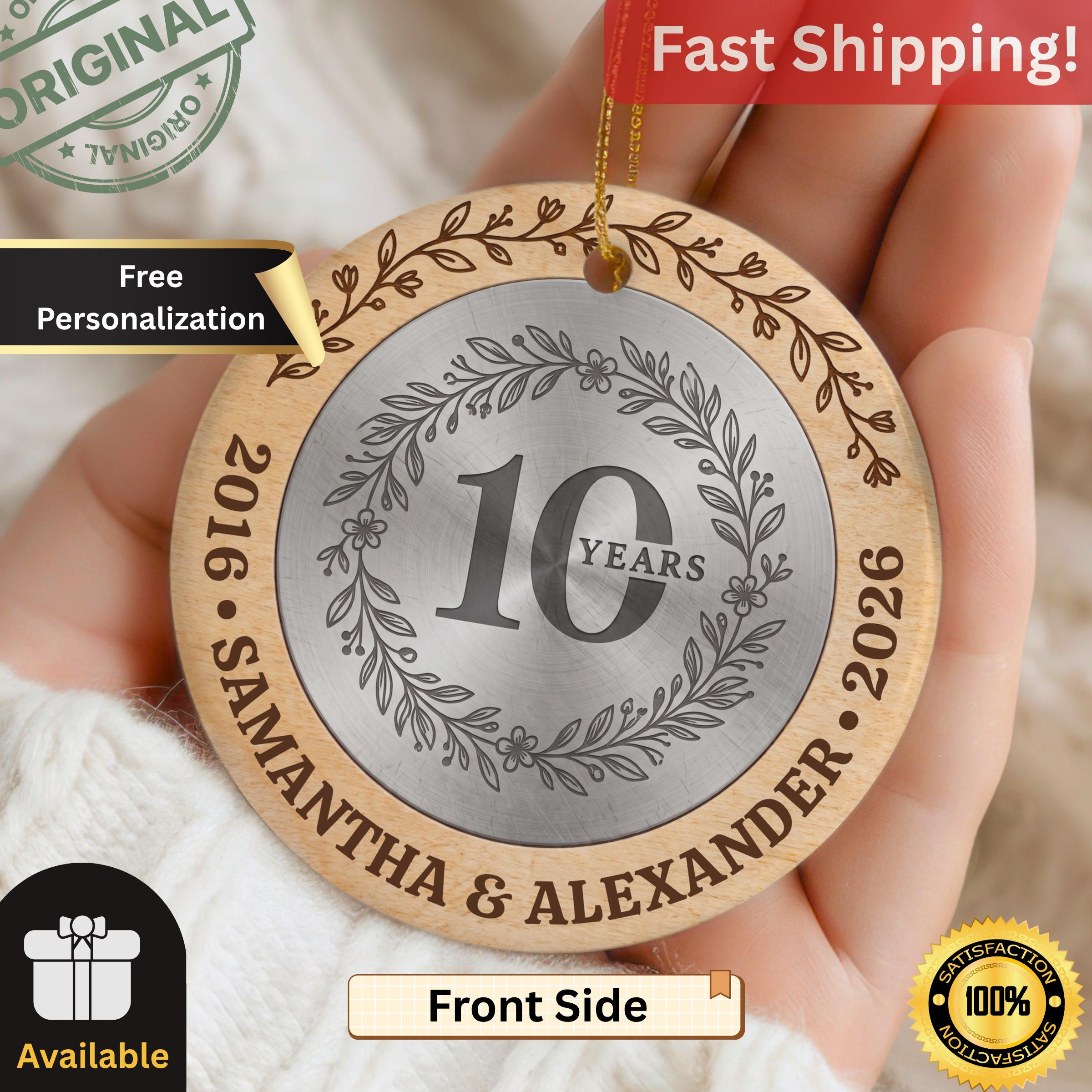 Personalized 10th Anniversary Ornament, Custom Couple Photo Ceramic Keepsake, Faux Tin & Aluminum Finish, Christmas Tree Personalized 10th Anniversary Ornament, Custom Couple Photo Ceramic Keepsake, Faux Tin & Aluminum Finish, Christmas Tree