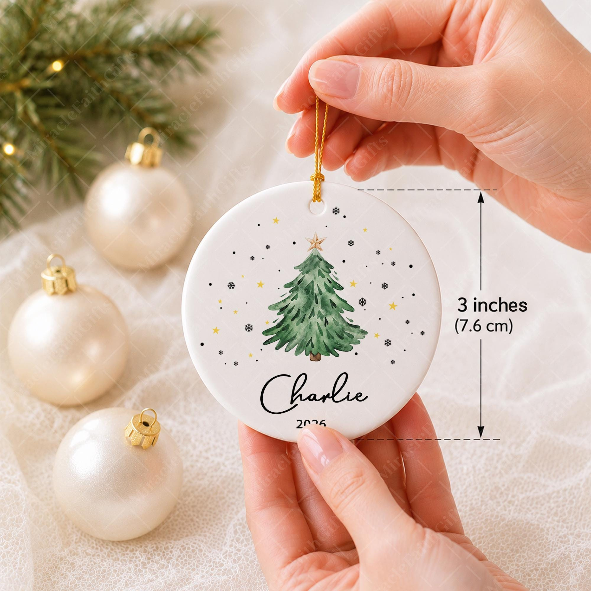 Personalized Kid Name Christmas Ornament, Custom Baby First Christmas Ceramic Circle Keepsake for Tree 3 - MeasureMason Personalized Kid Name Christmas Ornament, Custom Baby First Christmas Ceramic Circle Keepsake for Tree 3
