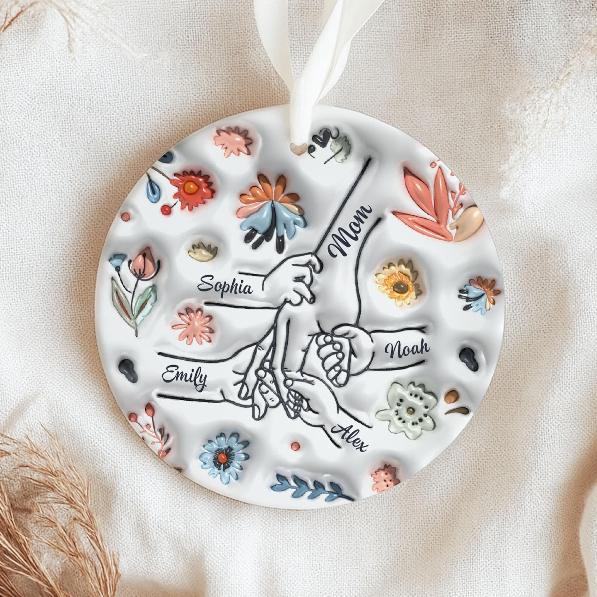 Personalized Mom Christmas Ornament with Kids Names, Custom Holding Hands Keepsake for Mother