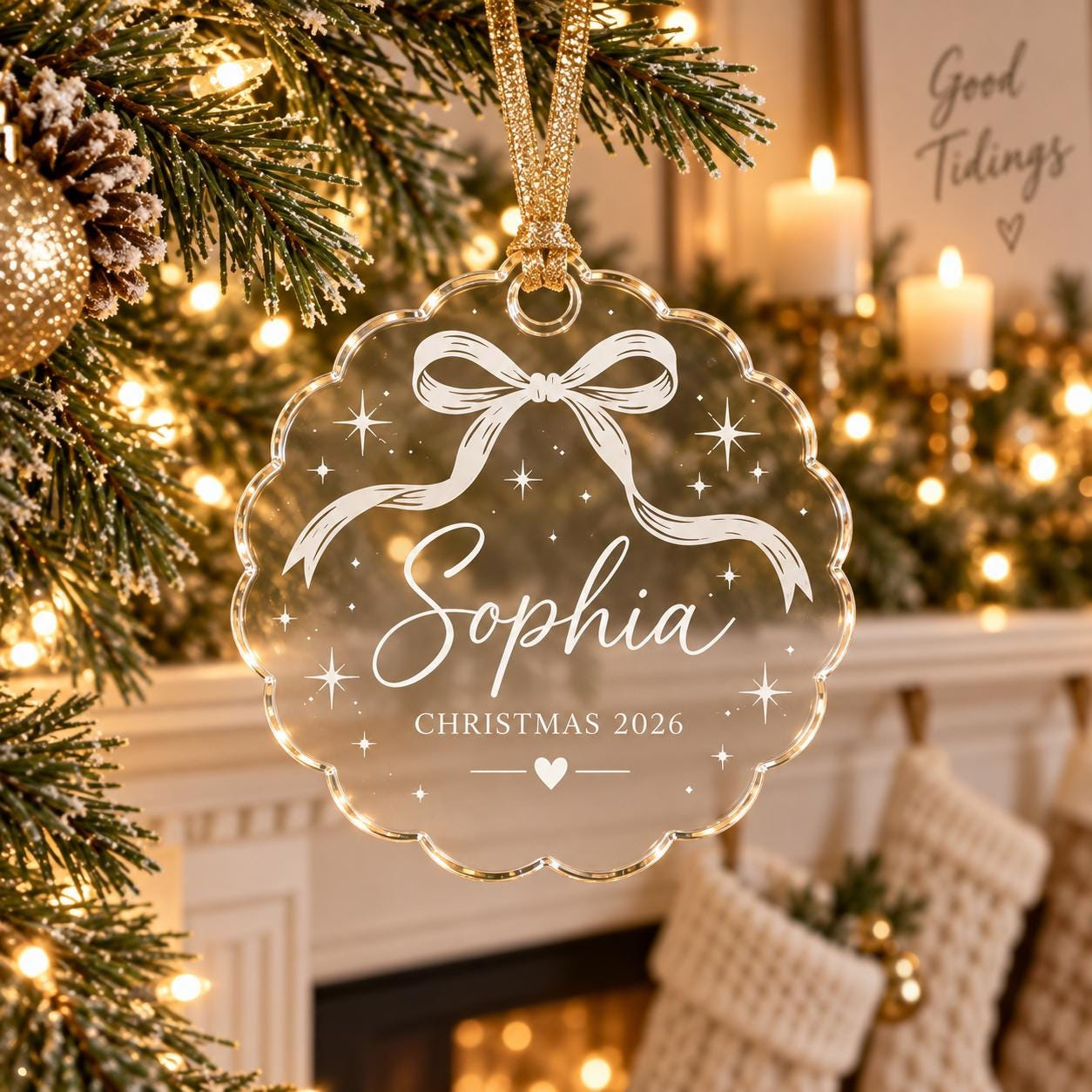 Personalized Bow Christmas Ornament 2026 - Custom Name Acrylic Scalloped Keepsake Gift 2 - MeasureMason Personalized Bow Christmas Ornament 2026 - Custom Name Acrylic Scalloped Keepsake Gift 2