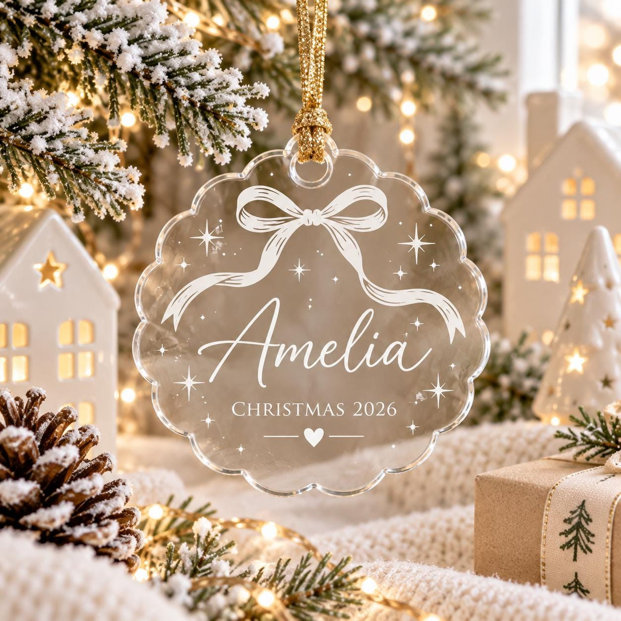 Personalized Bow Christmas Ornament 2026 - Custom Name Acrylic Scalloped Keepsake Gift 3 - MeasureMason Personalized Bow Christmas Ornament 2026 - Custom Name Acrylic Scalloped Keepsake Gift 3