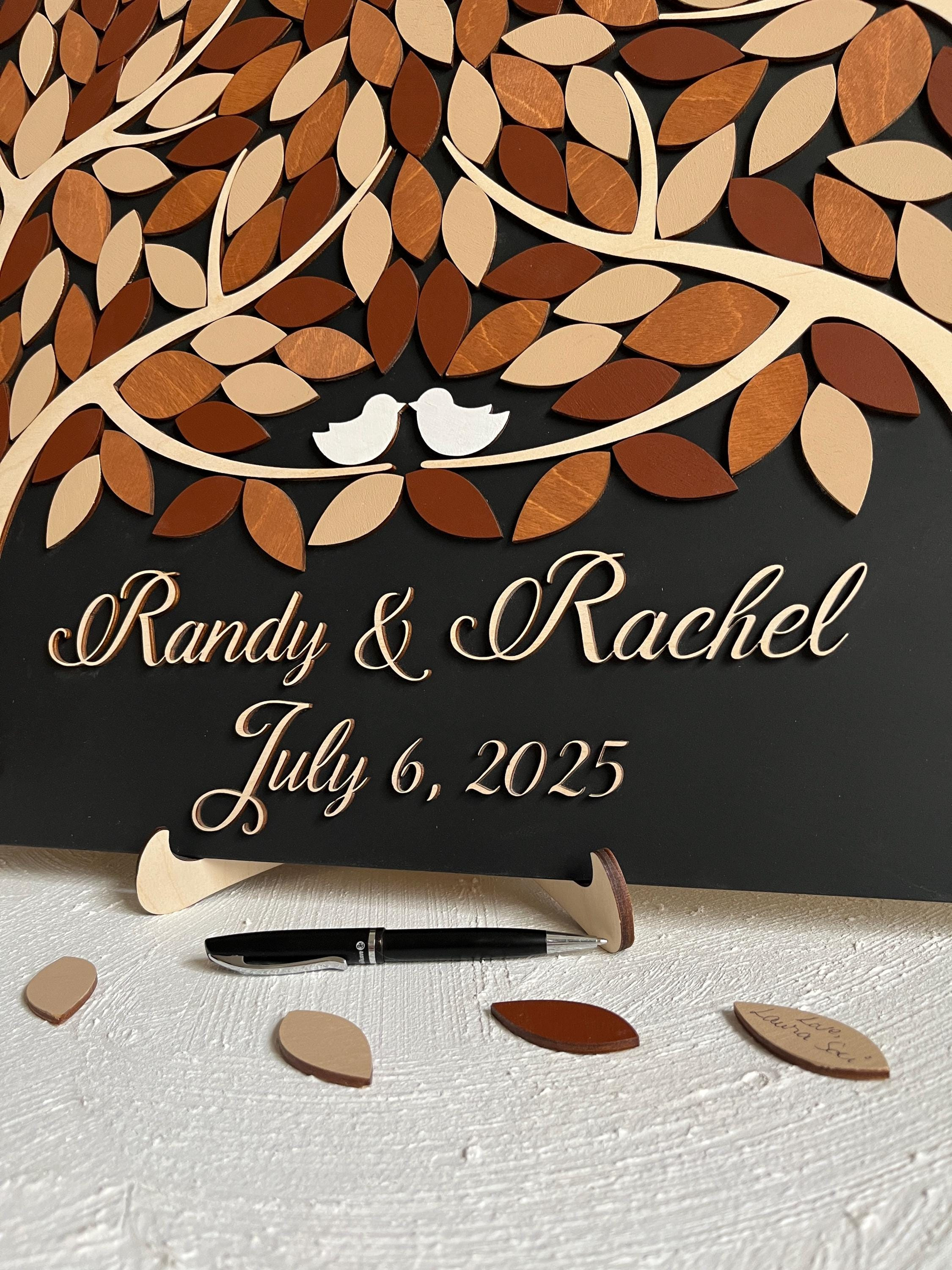 Magnetic Wedding Guest Book Alternative - Two Trees Wooden Leaves Puzzle, Personalized 4 - MeasureMason Magnetic Wedding Guest Book Alternative - Two Trees Wooden Leaves Puzzle, Personalized 4
