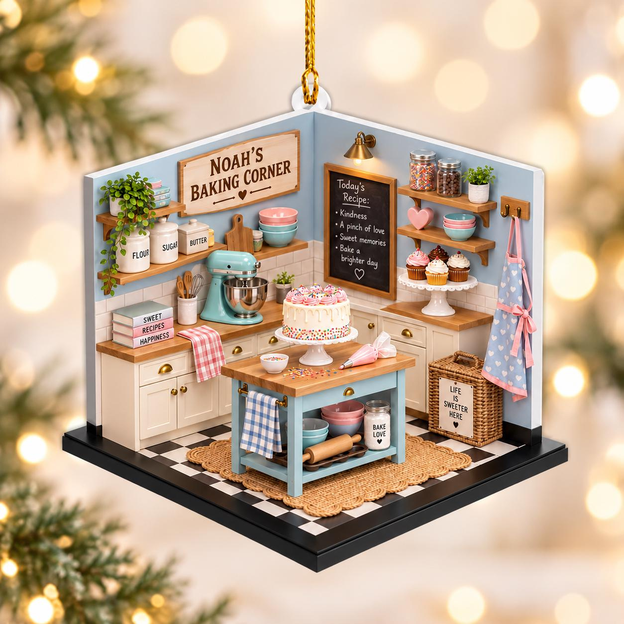 Personalized Baker Ornament, 2D Flat Christmas Tree Decor, Custom Baking Lover Keepsake Gift