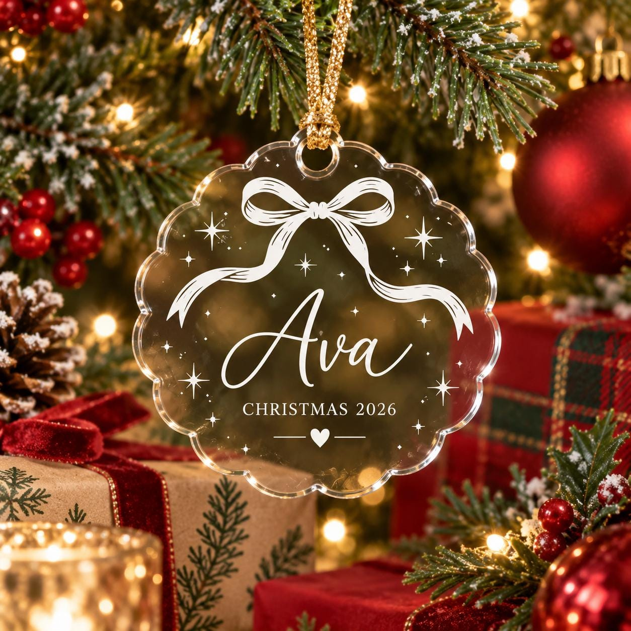 Personalized Bow Christmas Ornament 2026 - Custom Name Acrylic Scalloped Keepsake Gift 4 - MeasureMason Personalized Bow Christmas Ornament 2026 - Custom Name Acrylic Scalloped Keepsake Gift 4