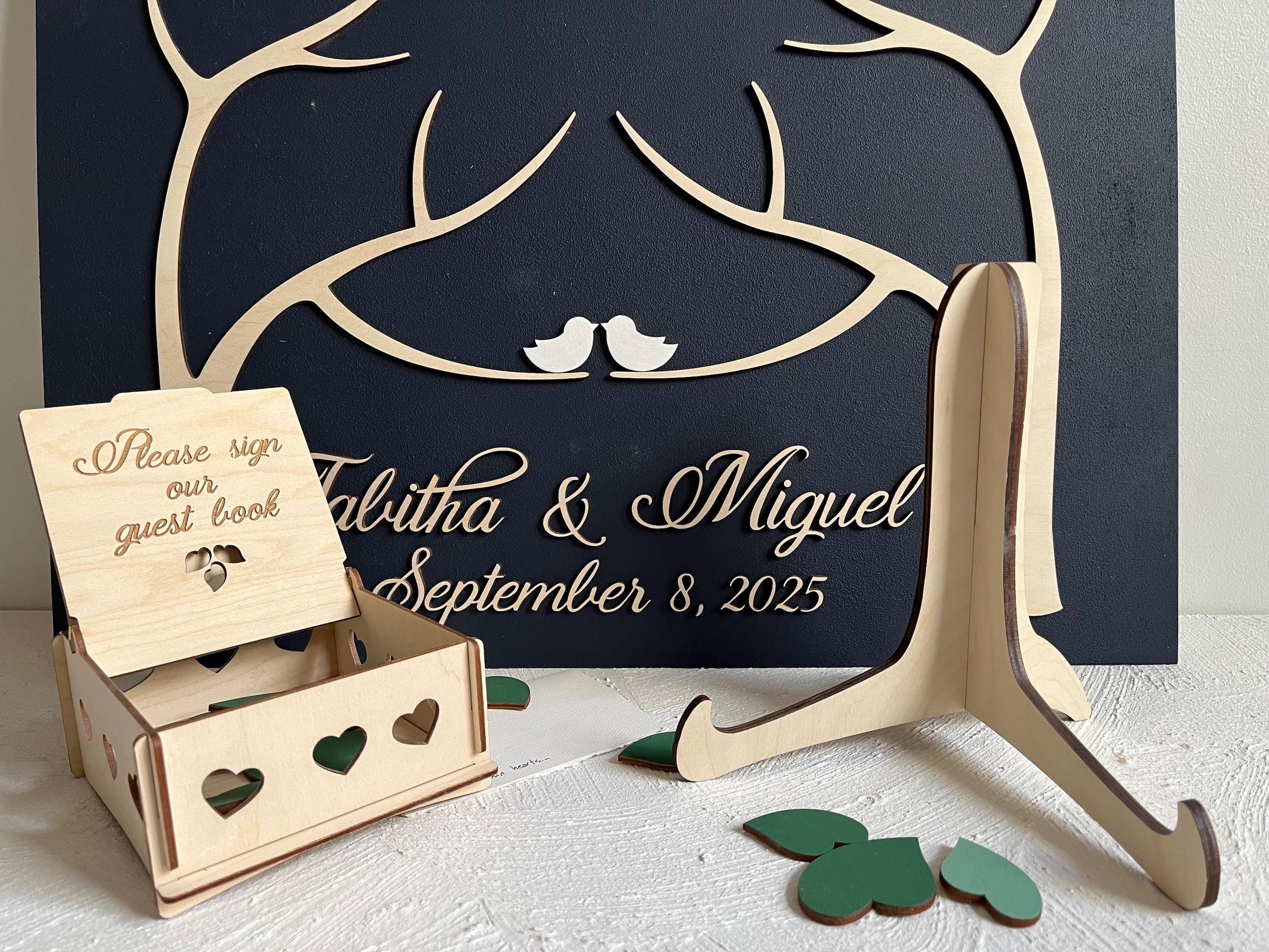 Magnetic Wedding Guest Book Alternative - Two Trees Wooden Leaves Puzzle, Personalized 2 - MeasureMason Magnetic Wedding Guest Book Alternative - Two Trees Wooden Leaves Puzzle, Personalized 2
