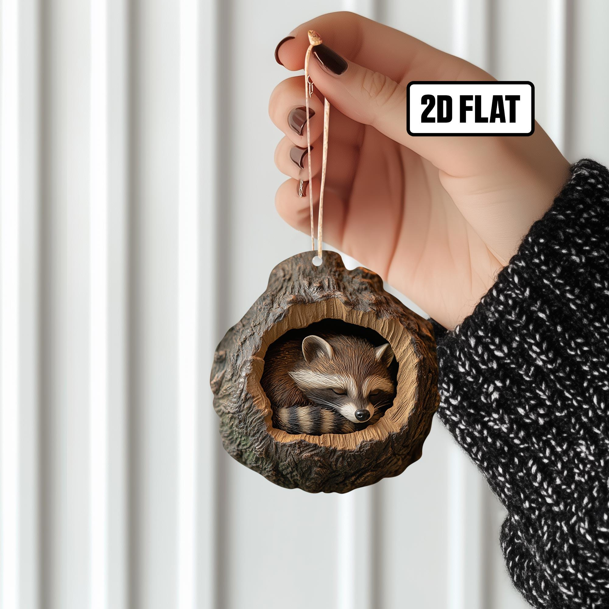 Raccoon Christmas Ornament 2D Flat Sleeping Baby Raccoon Tree Decor & Rearview Mirror Hanger 3 - MeasureMason Raccoon Christmas Ornament 2D Flat Sleeping Baby Raccoon Tree Decor & Rearview Mirror Hanger 3