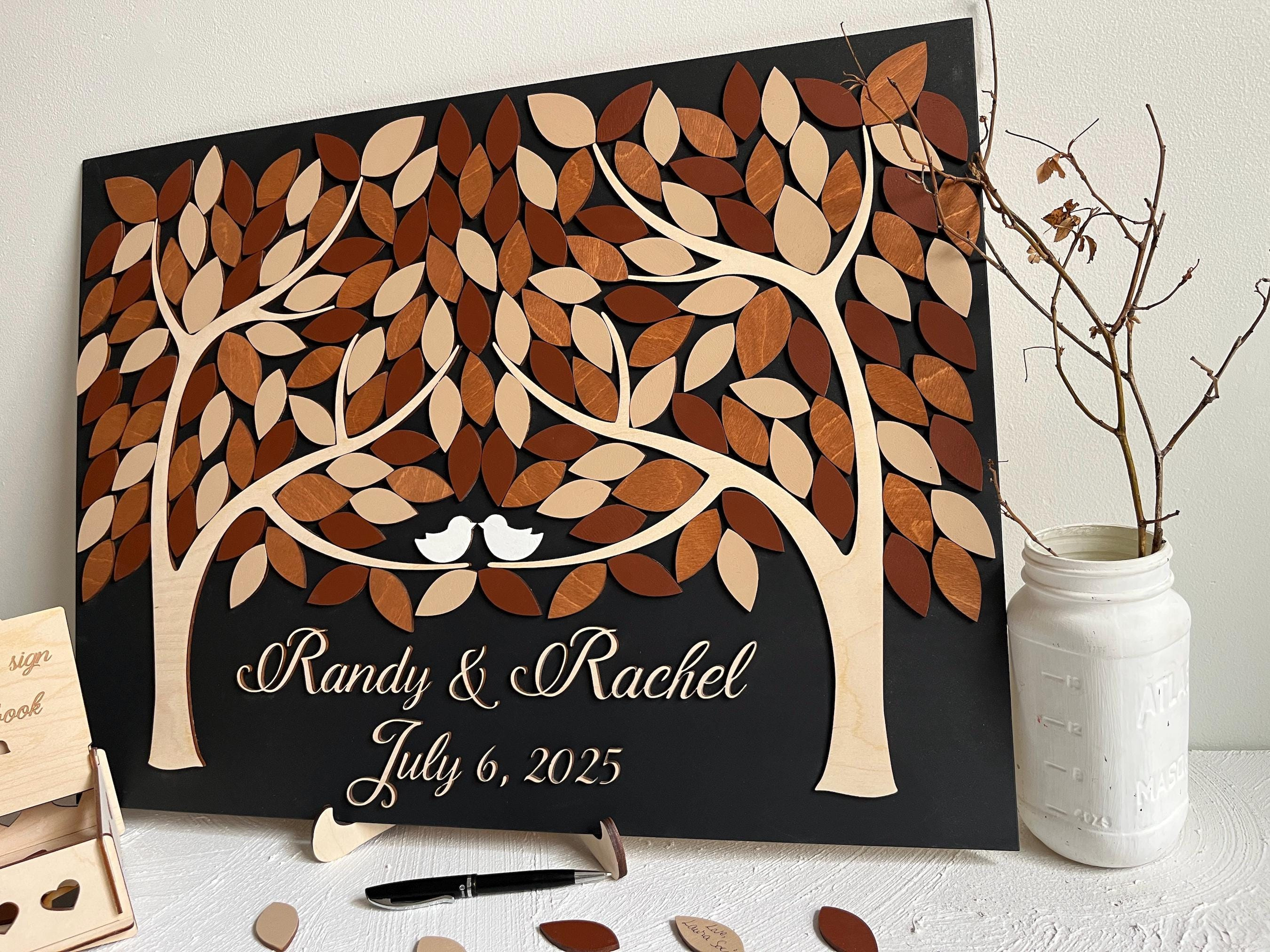 Magnetic Wedding Guest Book Alternative - Two Trees Wooden Leaves Puzzle, Personalized 1 - MeasureMason Magnetic Wedding Guest Book Alternative - Two Trees Wooden Leaves Puzzle, Personalized 1
