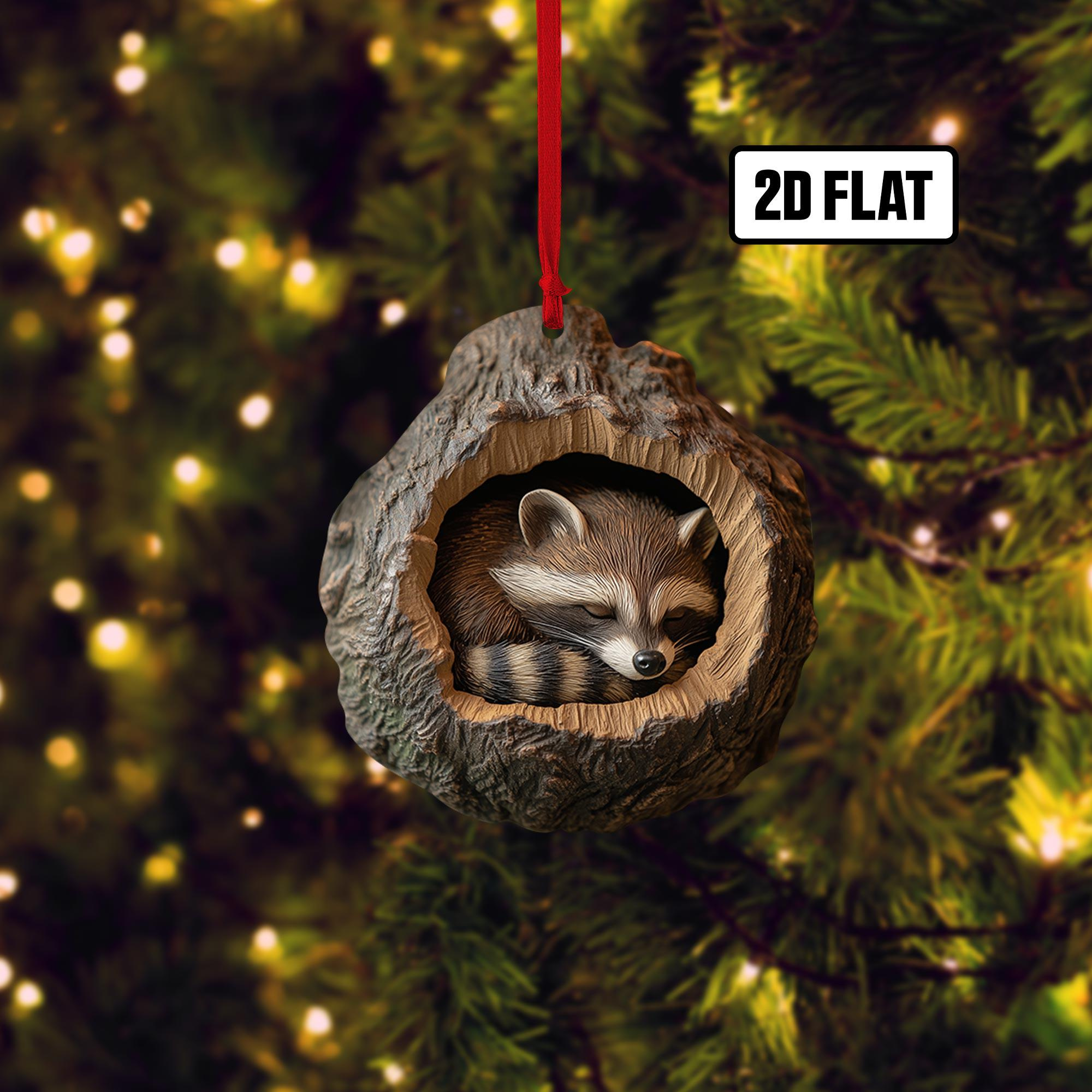 Raccoon Christmas Ornament 2D Flat Sleeping Baby Raccoon Tree Decor & Rearview Mirror Hanger 1 - MeasureMason Raccoon Christmas Ornament 2D Flat Sleeping Baby Raccoon Tree Decor & Rearview Mirror Hanger 1